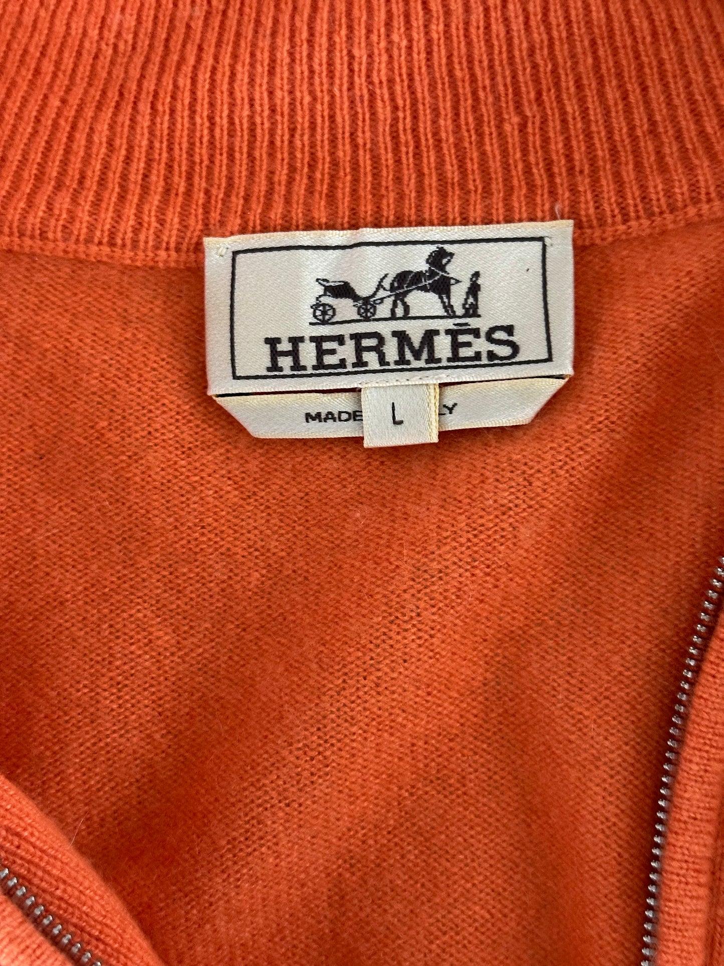 Hermes Orange Cashmere Quarter Zip Sweater
