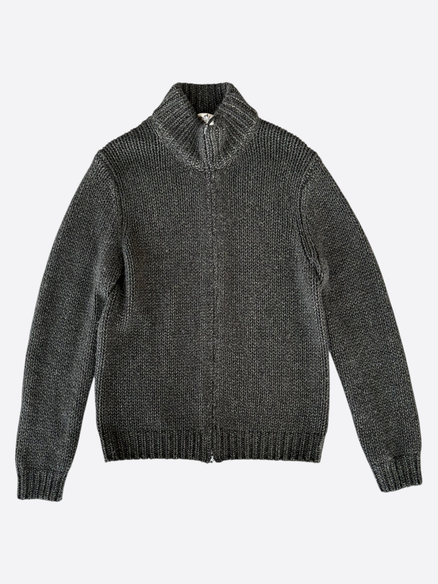 Hermes Grey Knit Cashmere Zip Up Cardigan