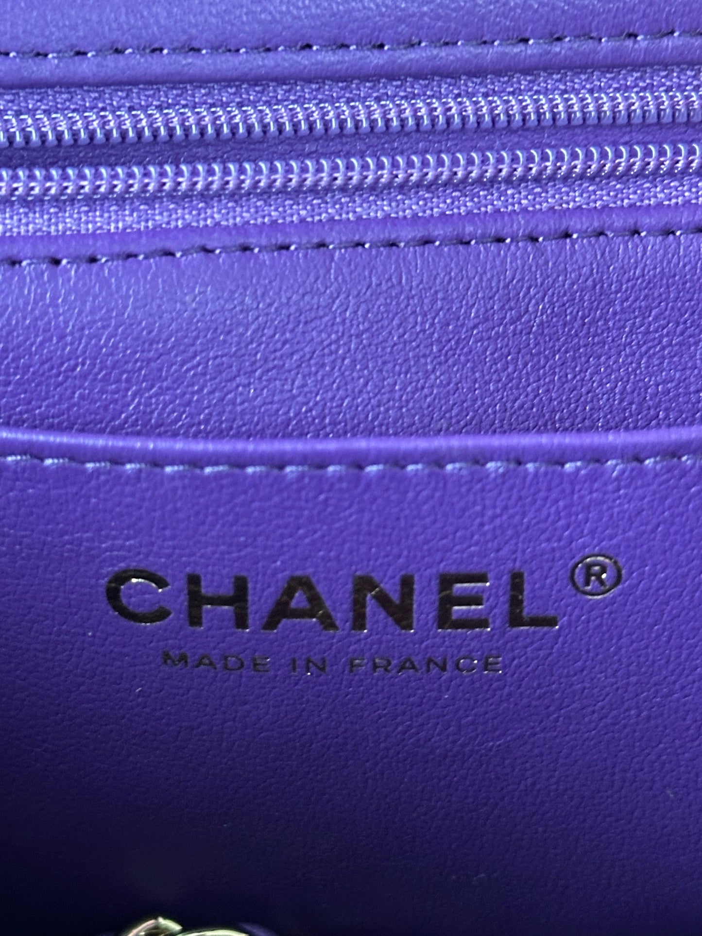 Chanel Purple Lambskin Quilted Mini Top Handle Flap Bag