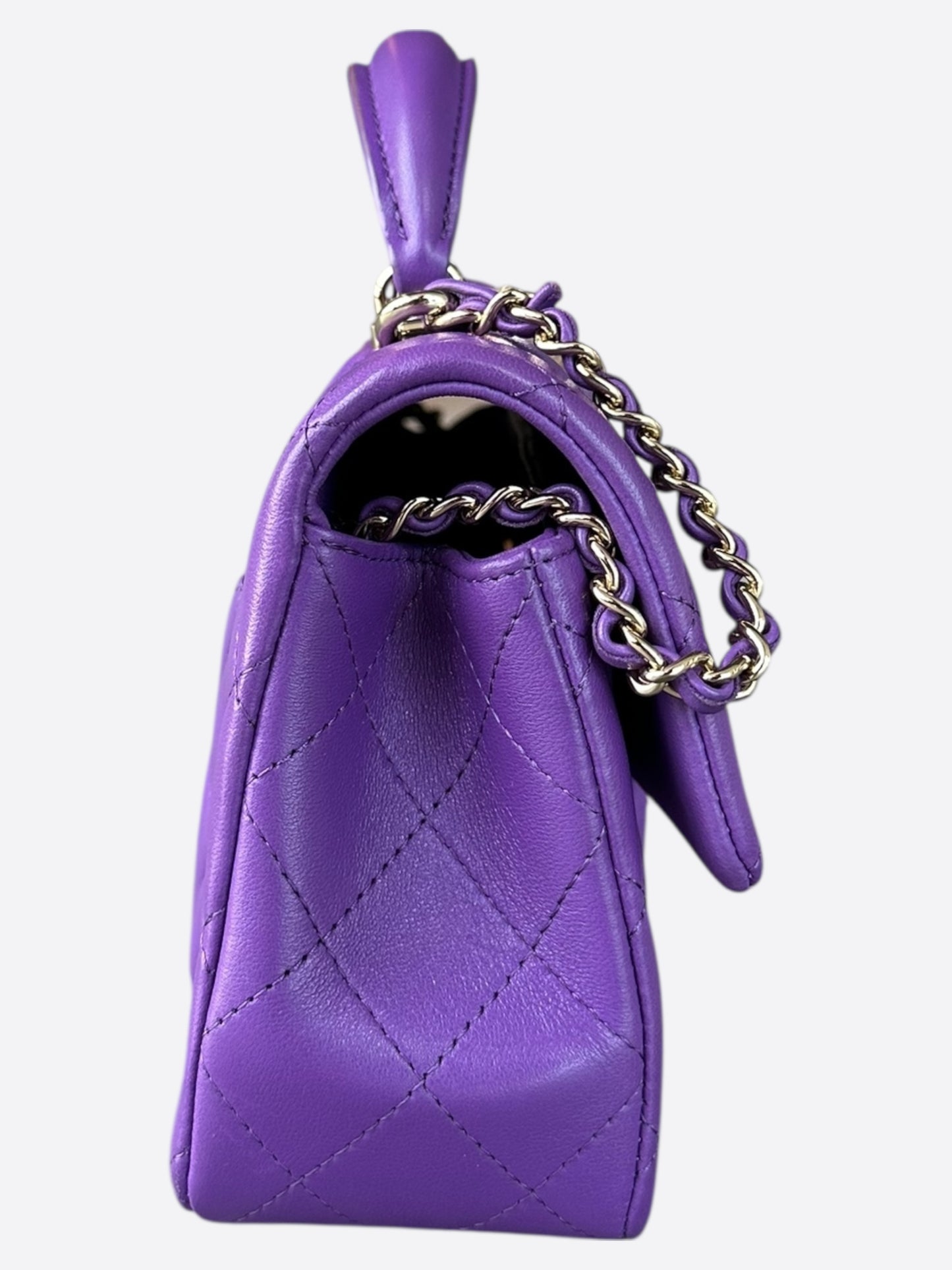 Chanel Purple Lambskin Quilted Mini Top Handle Flap Bag