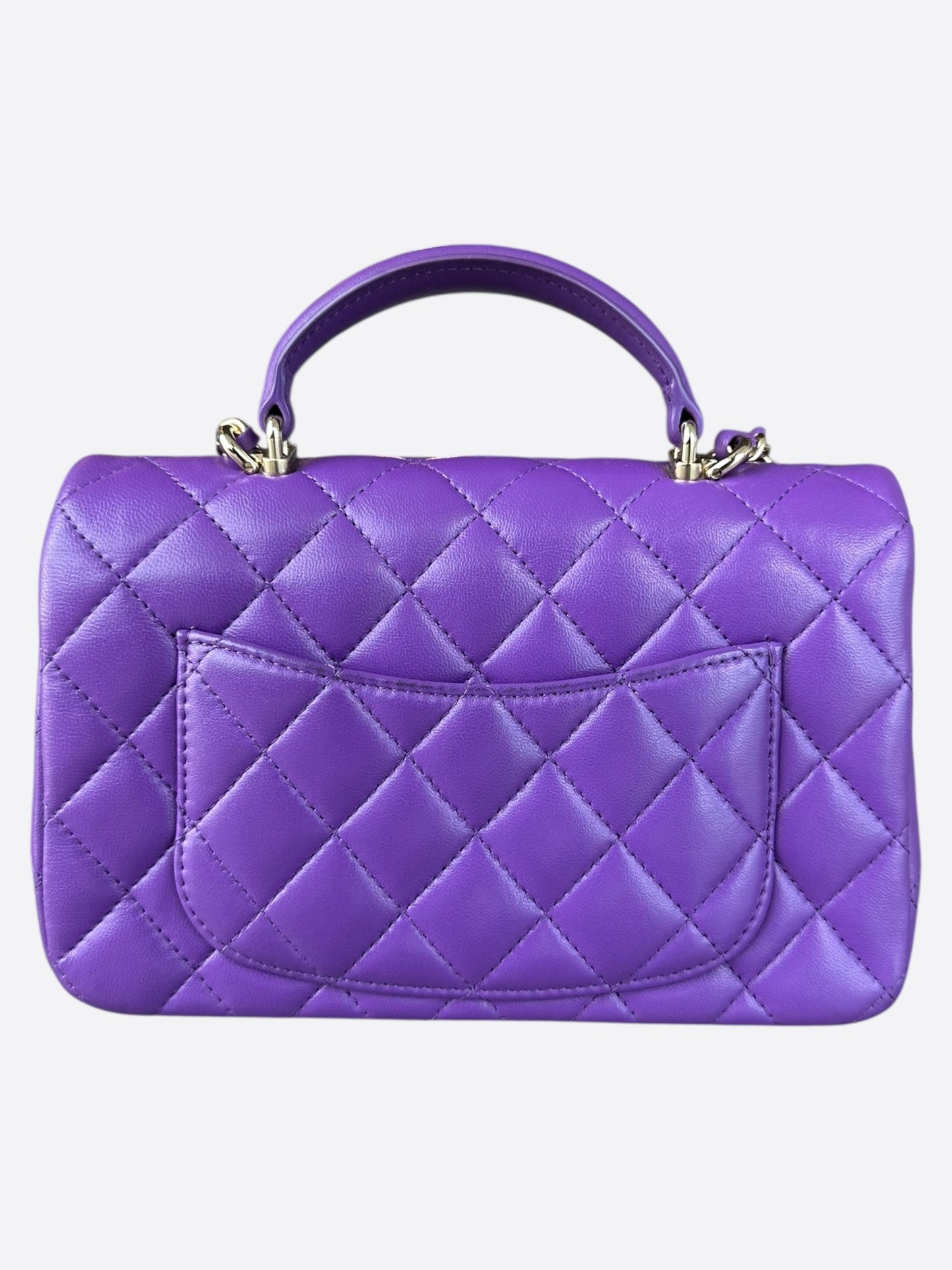 Chanel Purple Lambskin Quilted Mini Top Handle Flap Bag