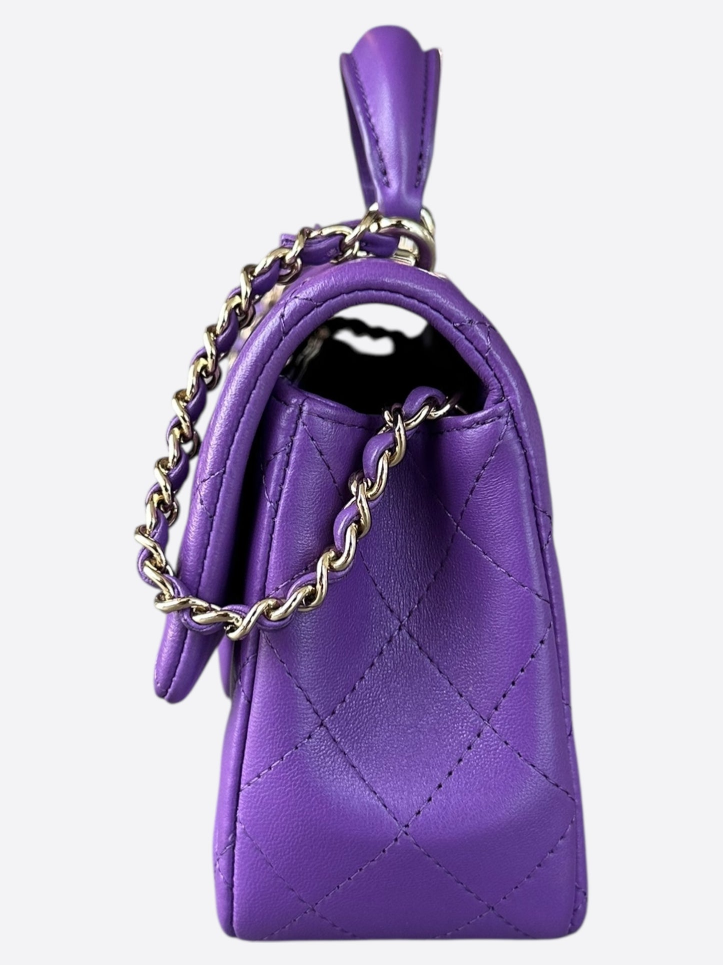 Chanel Purple Lambskin Quilted Mini Top Handle Flap Bag
