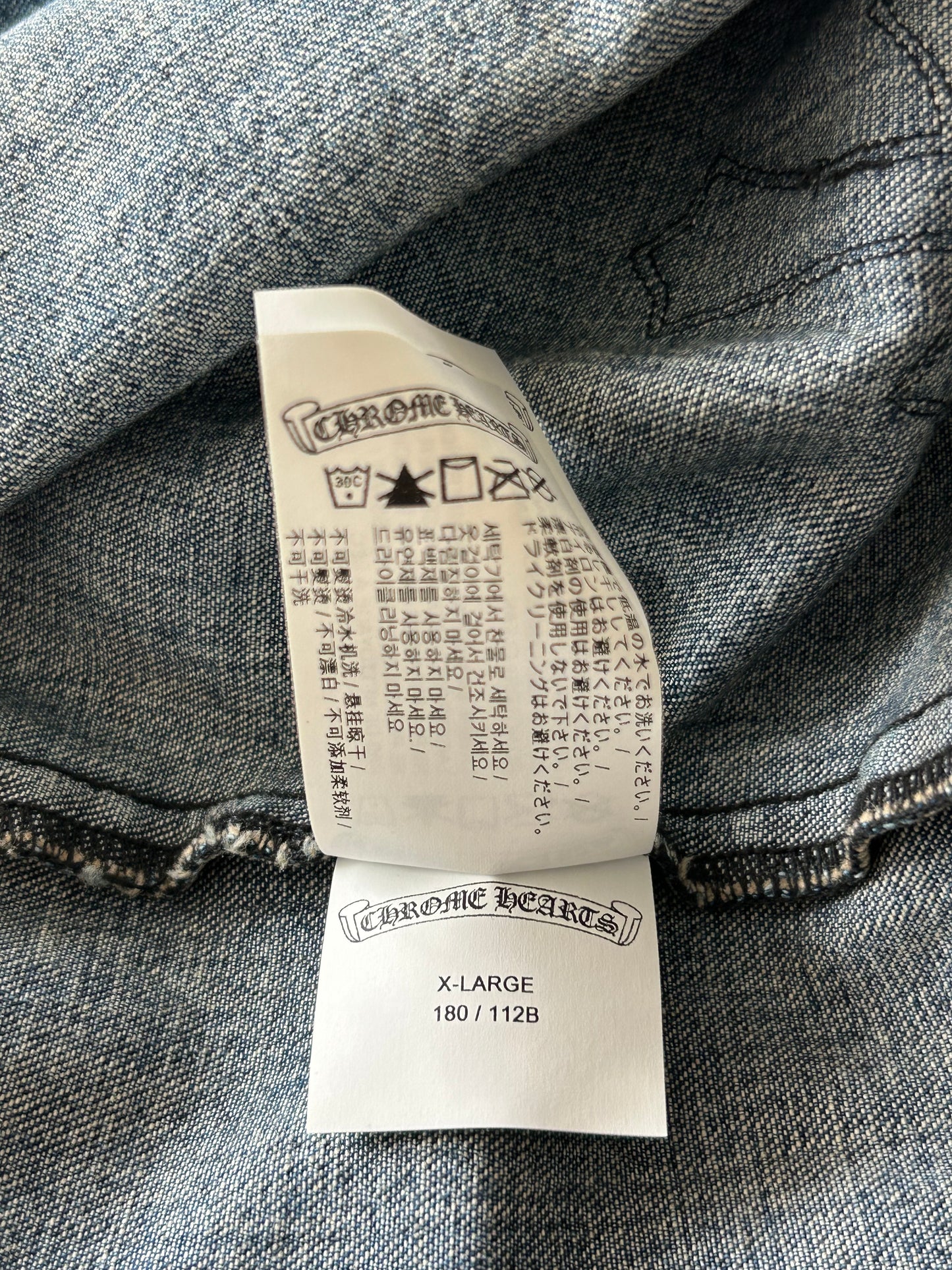 Chrome Hearts Blue & Black Cross Patch Denim Button Up Shirt