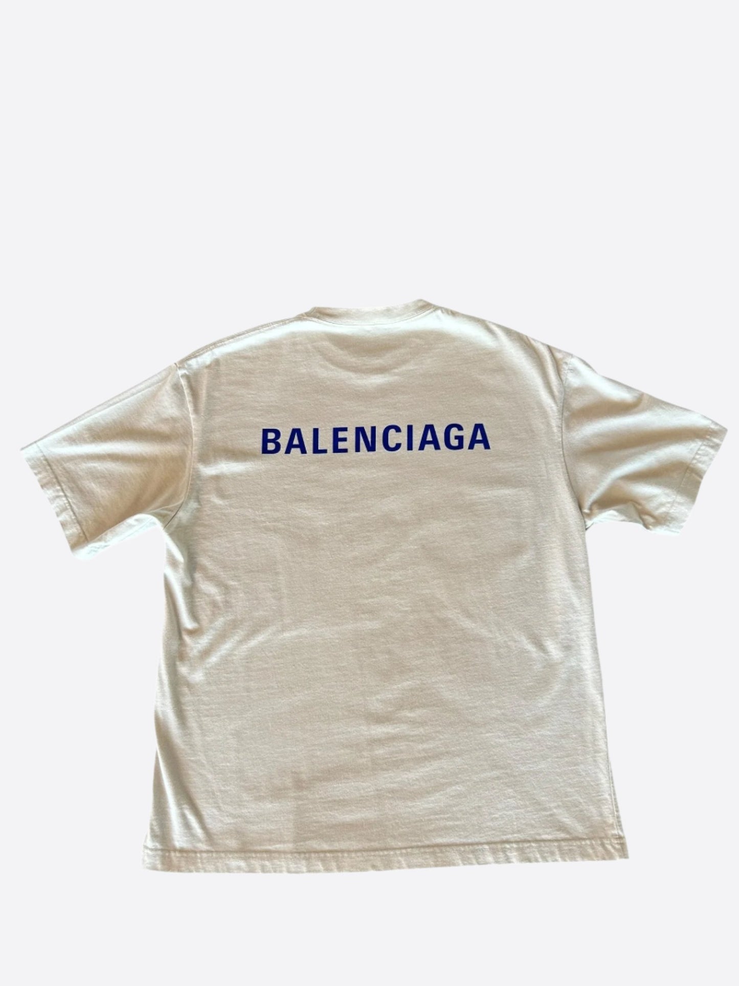 Balenciaga Cream & Blue Logo T-Shirt