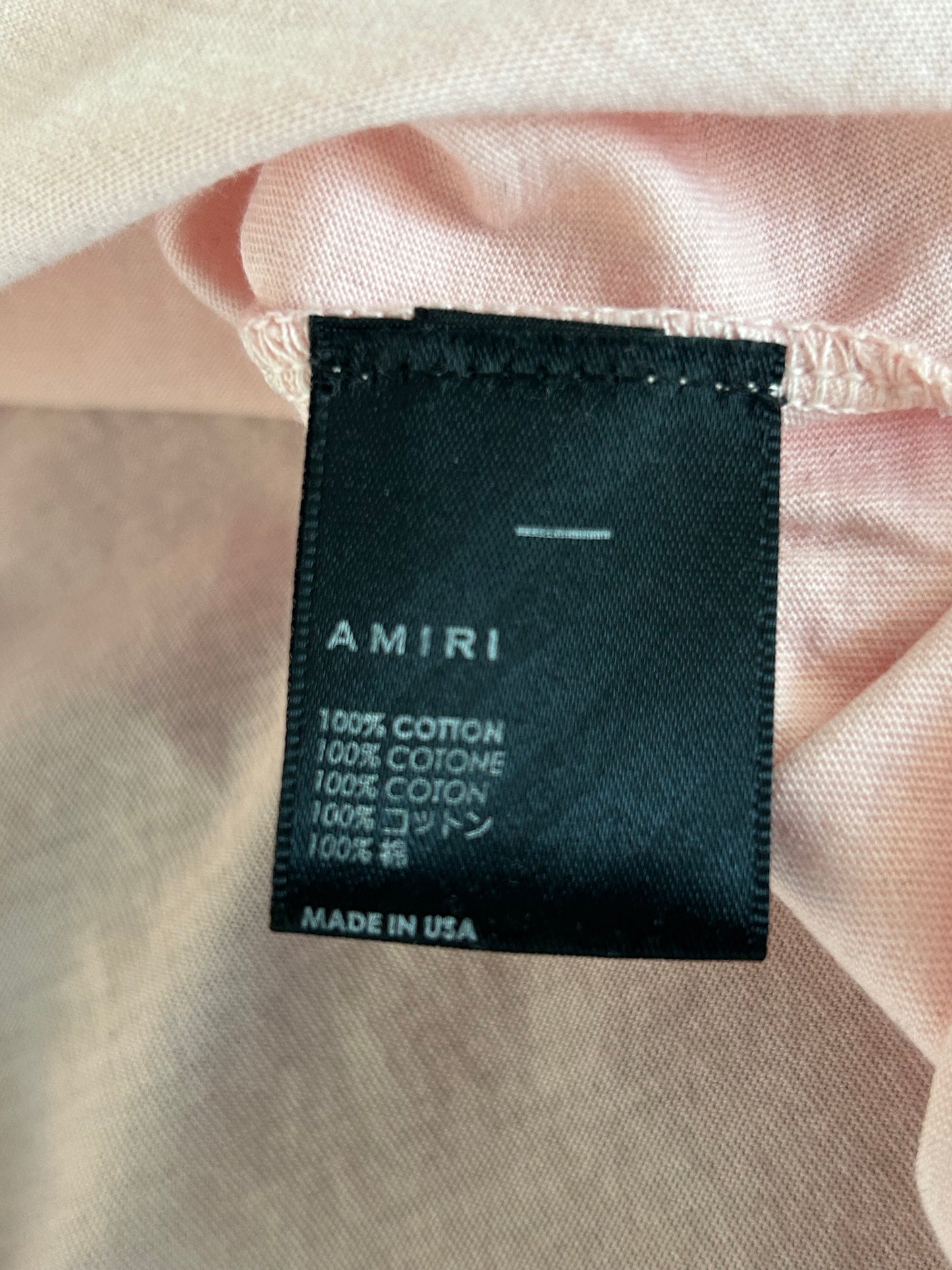 Amiri Pink & Black Distressed MA Bar Logo T-Shirt
