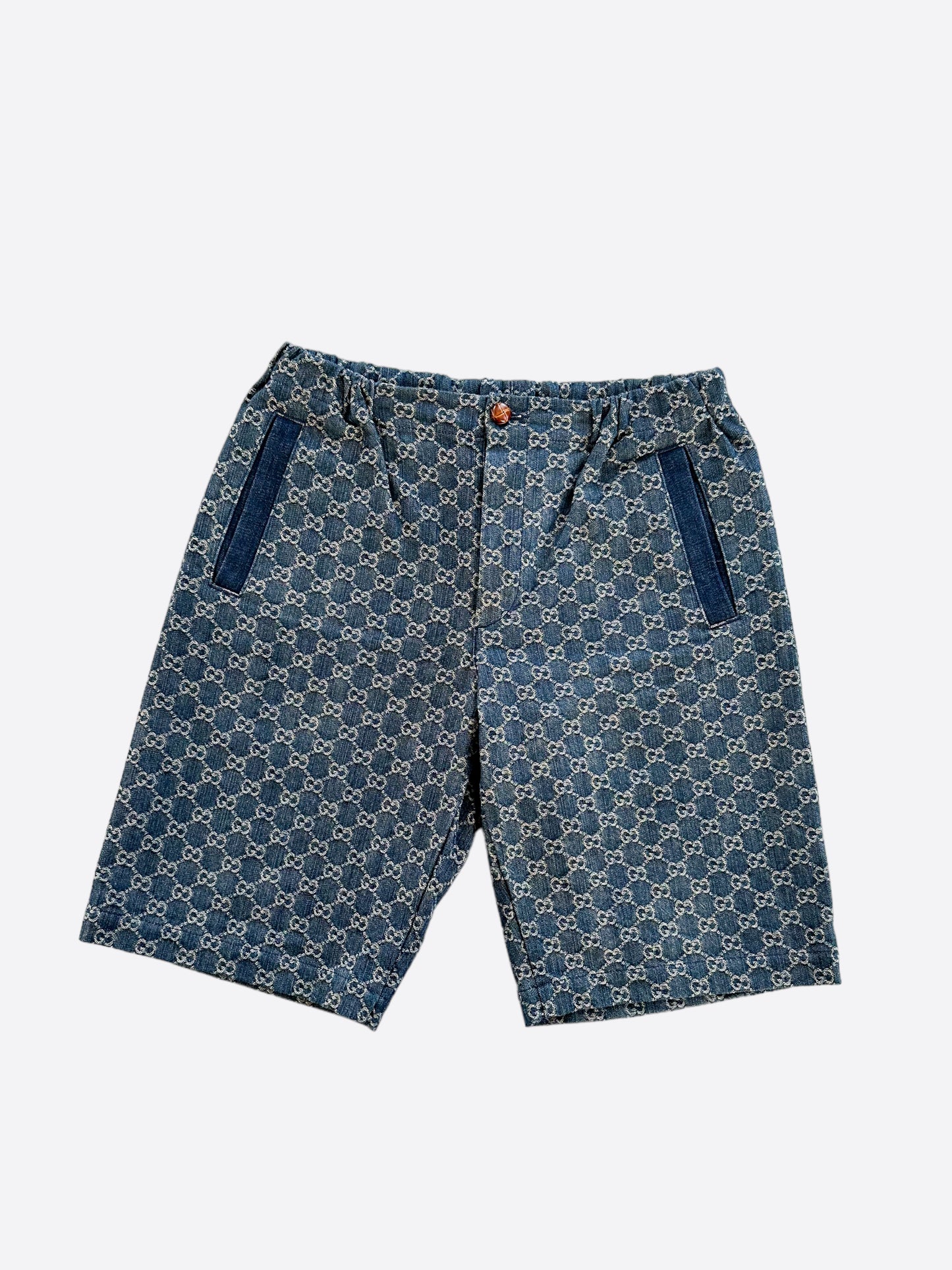 Gucci Blue & White GG Monogram Denim Shorts