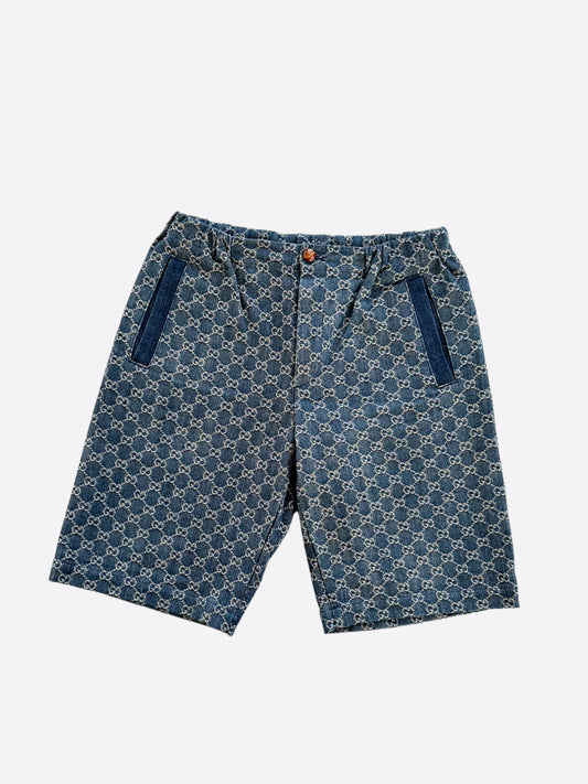 Gucci Blue & White GG Monogram Denim Shorts