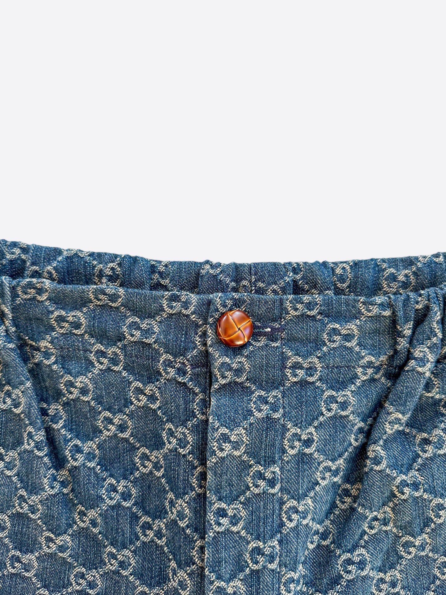 Gucci Blue & White GG Monogram Denim Shorts