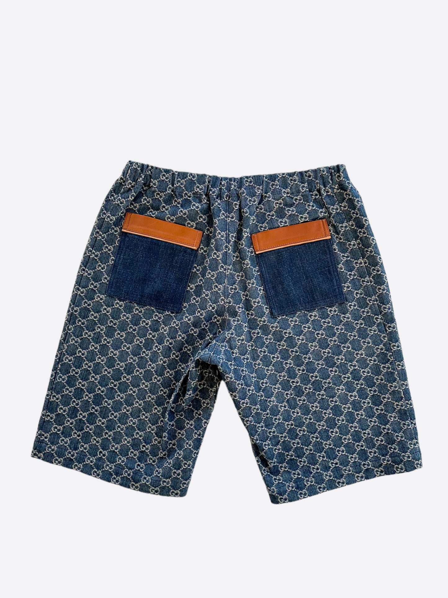 Gucci Blue & White GG Monogram Denim Shorts