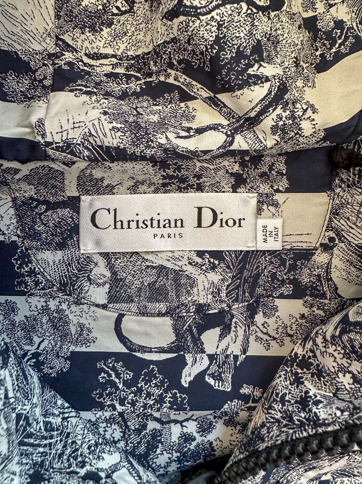 Dior Navy Striped Toile De Jouy Tropicalia Print Hooded Women's Jacket