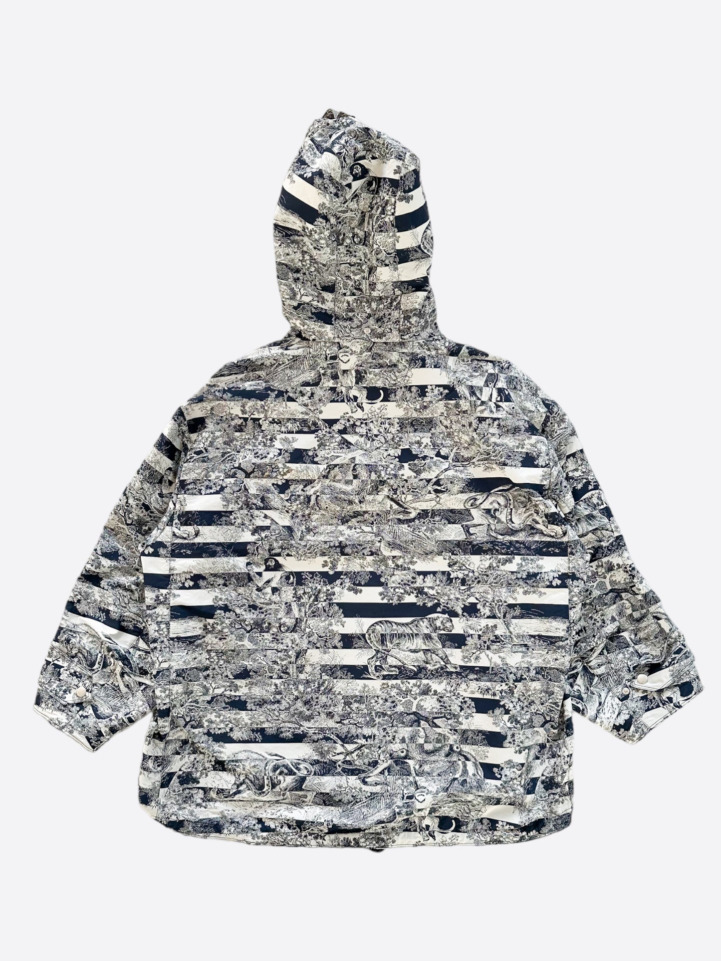 Dior Navy Striped Toile De Jouy Tropicalia Print Hooded Women's Jacket