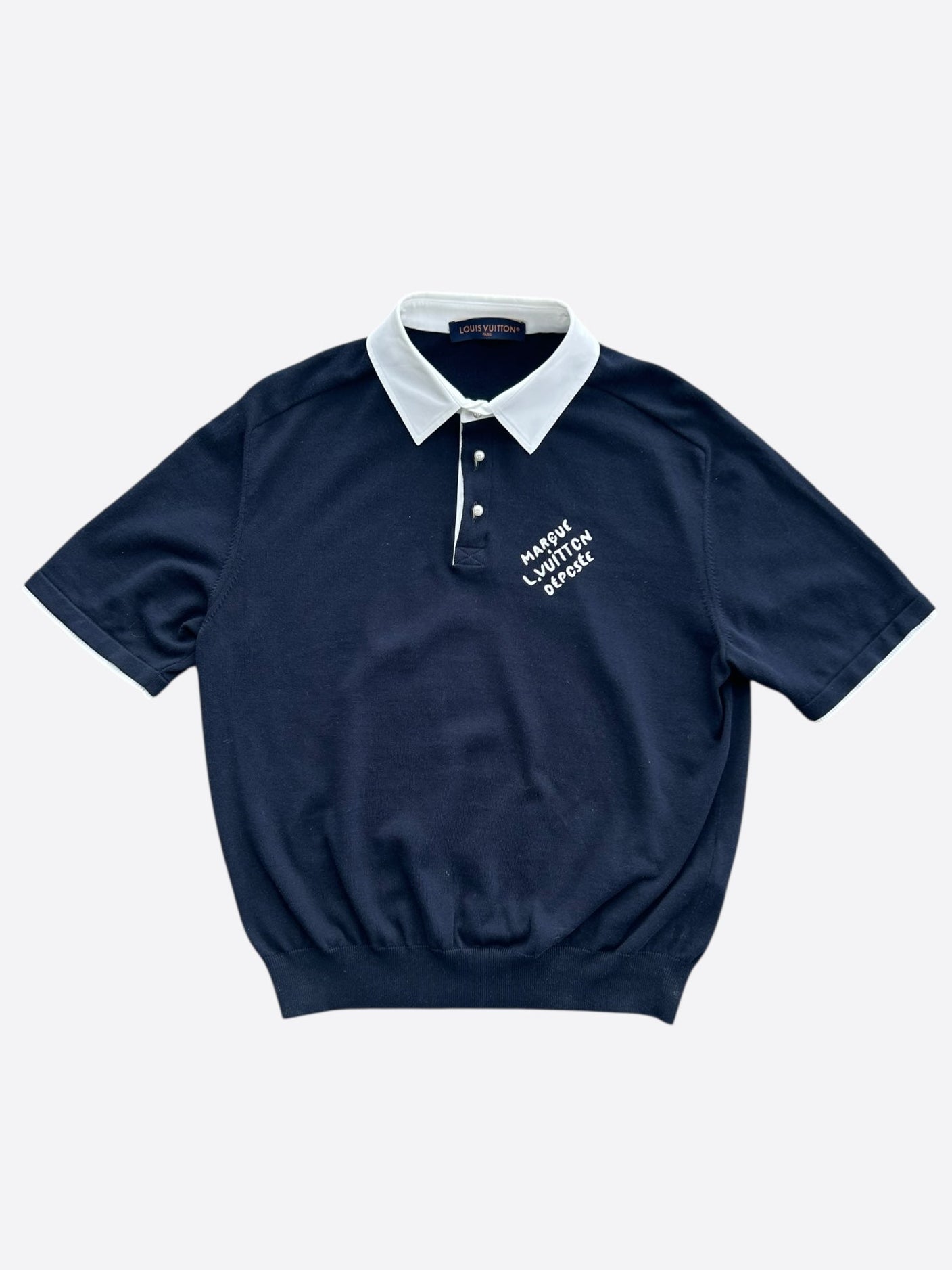 Louis Vuitton ネイビー ポロシャツ　2025年春夏　L Louis Vuitton Navy & White Logo Embroidered Polo T-Shirt – Savonches