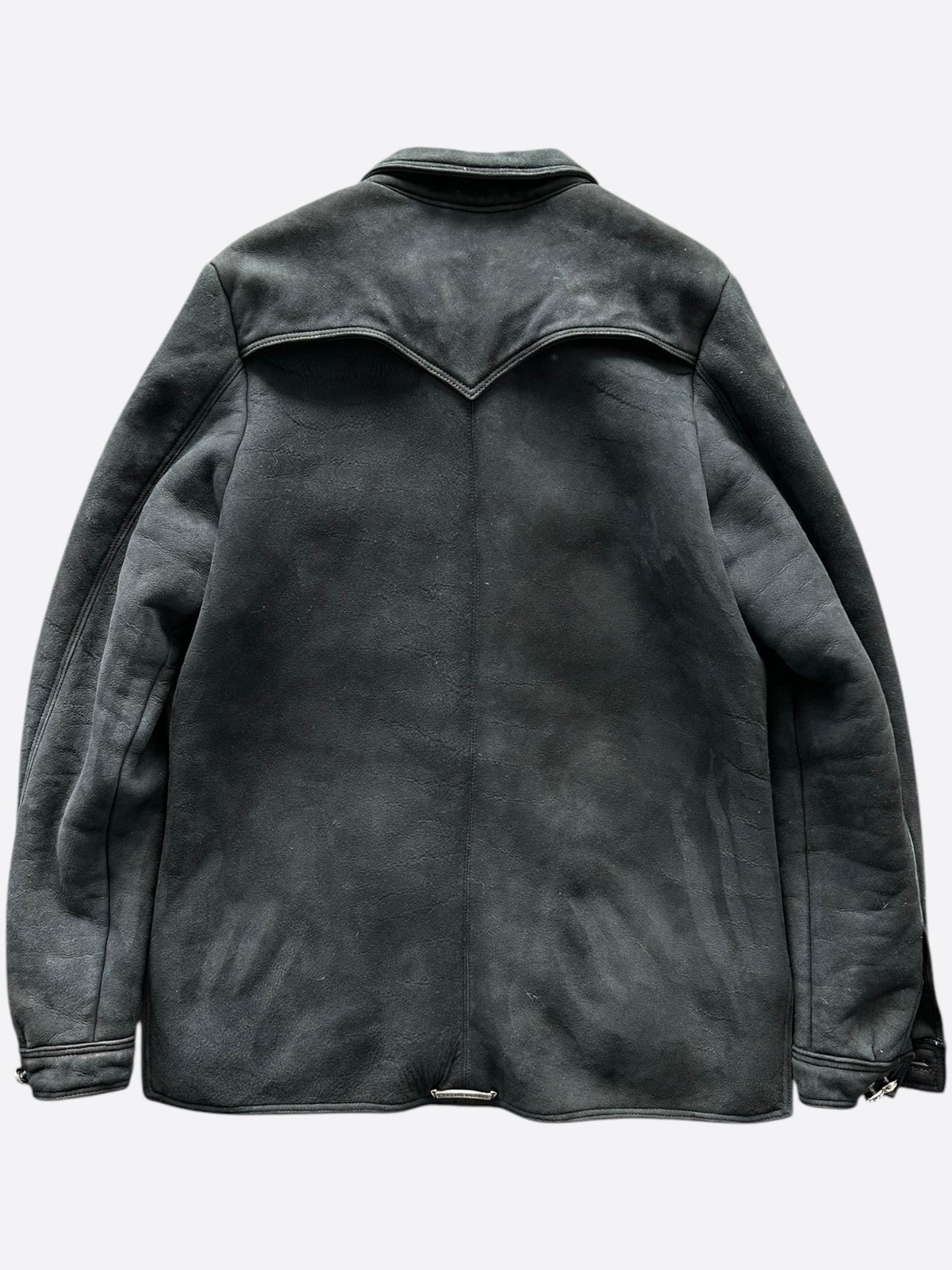 Chrome Hearts Black Leather Shearling Jacket