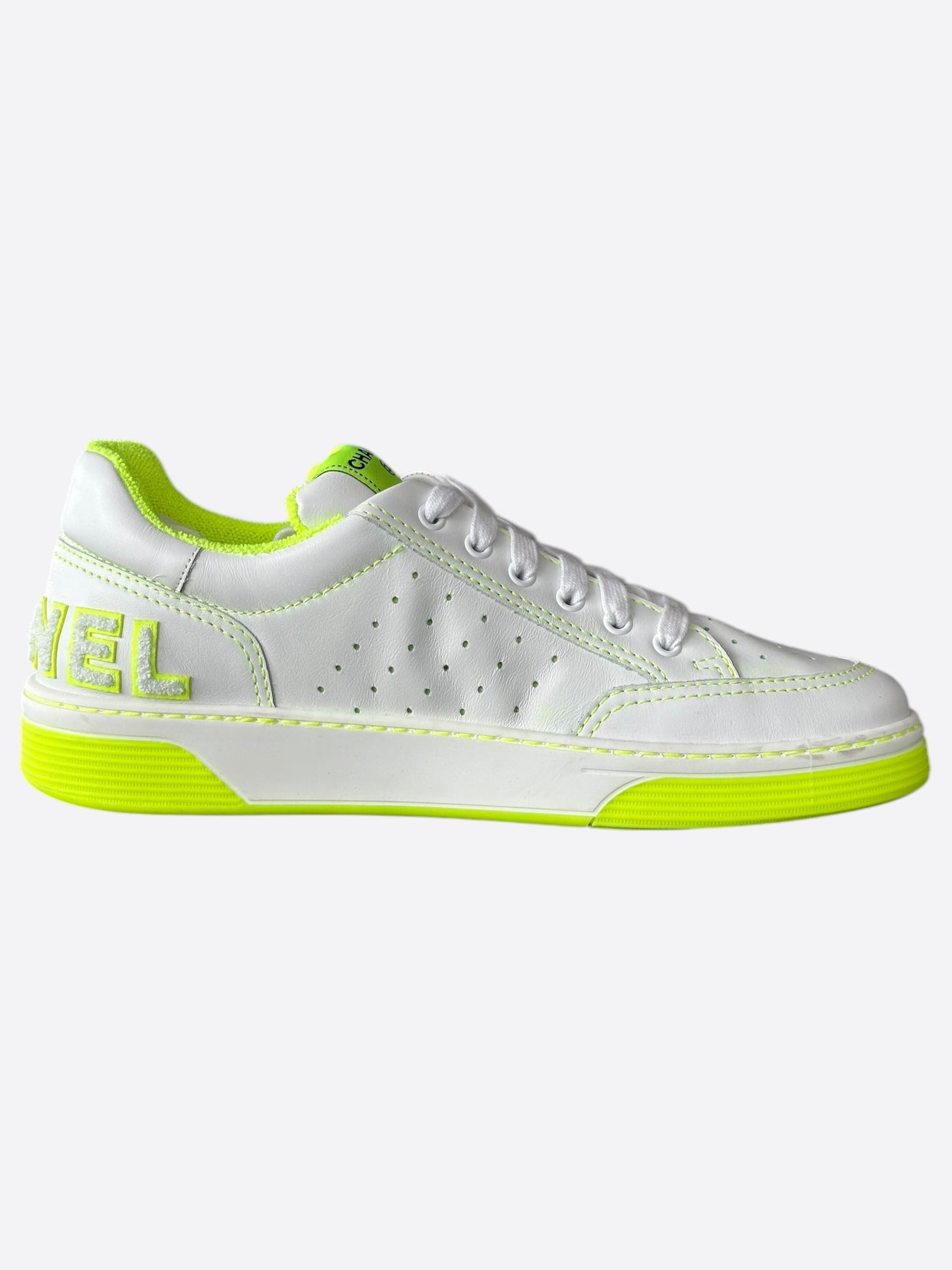 Chanel White & Yellow Logo Sneakers