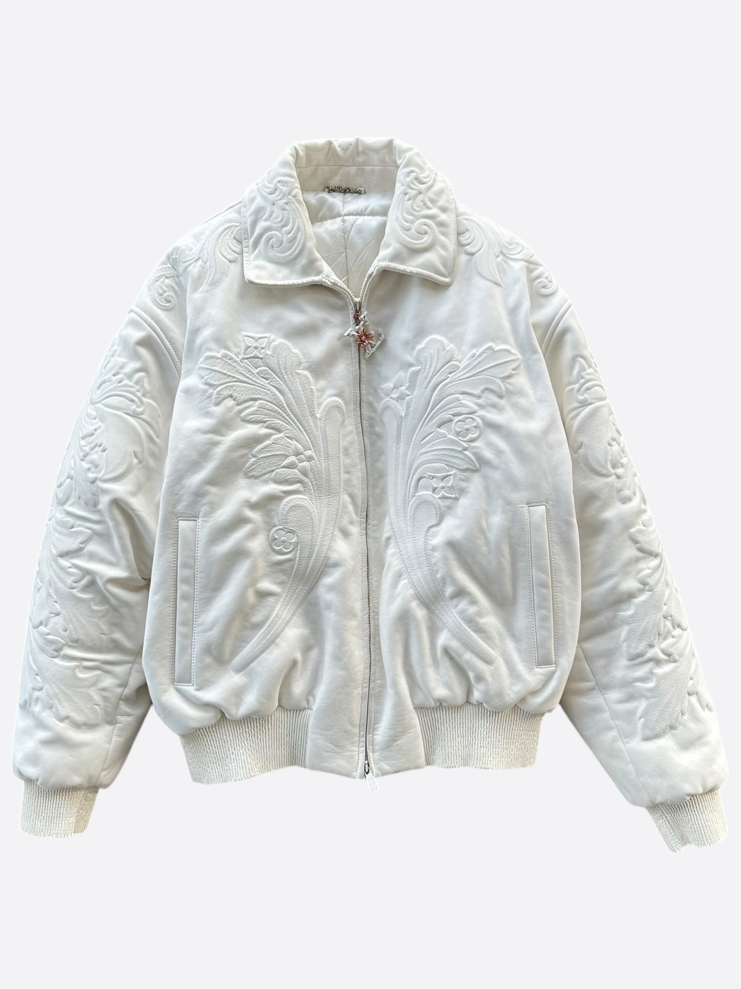 Louis Vuitton White Ornaments Leather Bomber Jacket