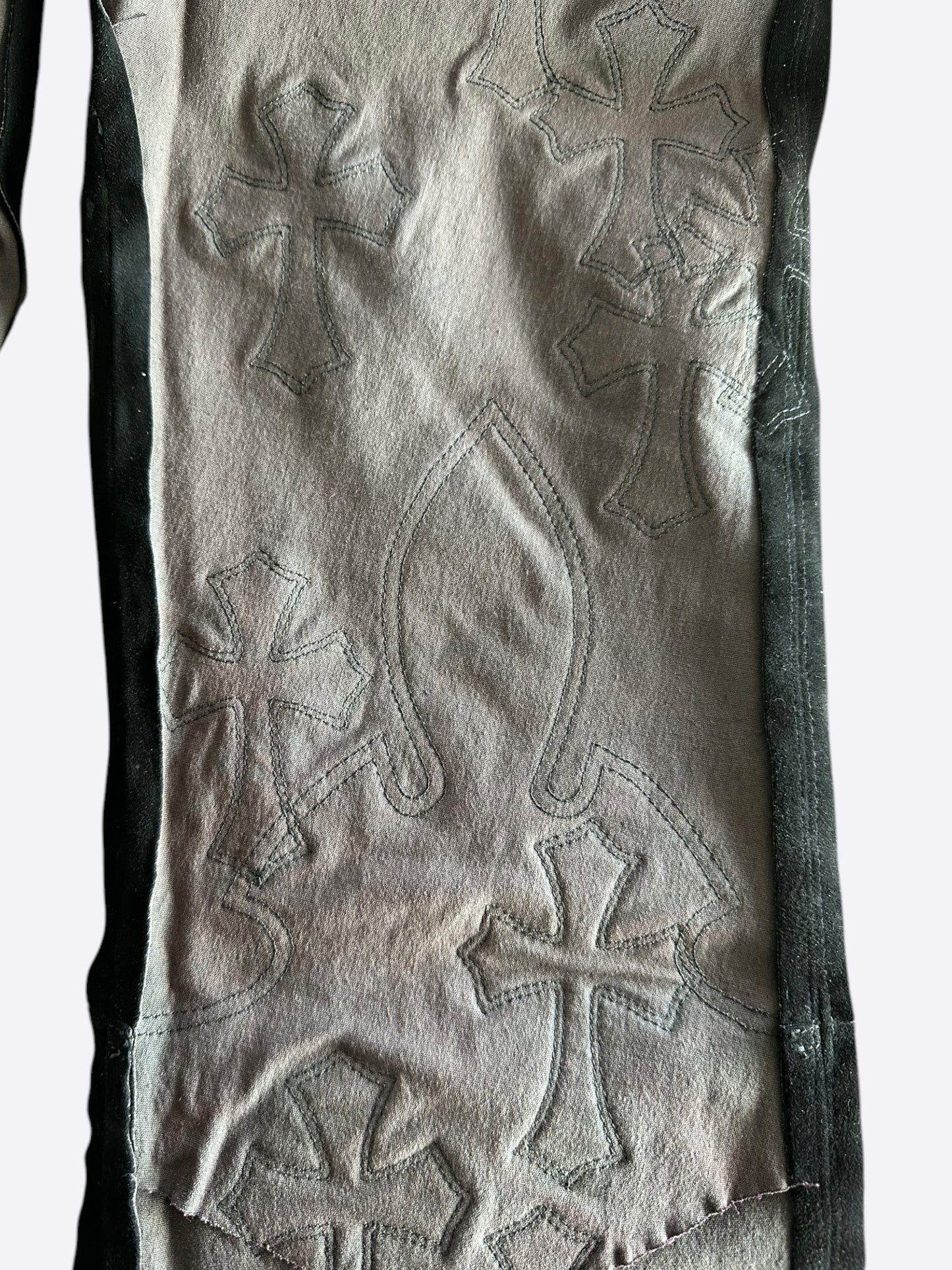 Chrome Hearts Black Suede Fleur Cross Patch Women's Jeans