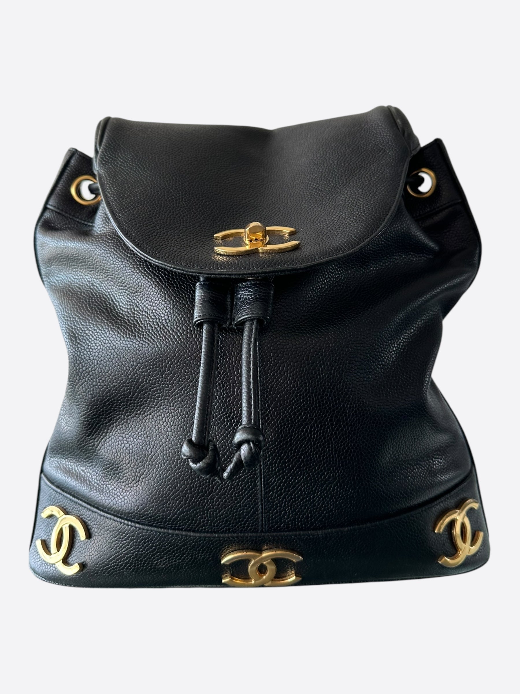Chanel Black & Gold CC Logo Mini Backpack – Savonches