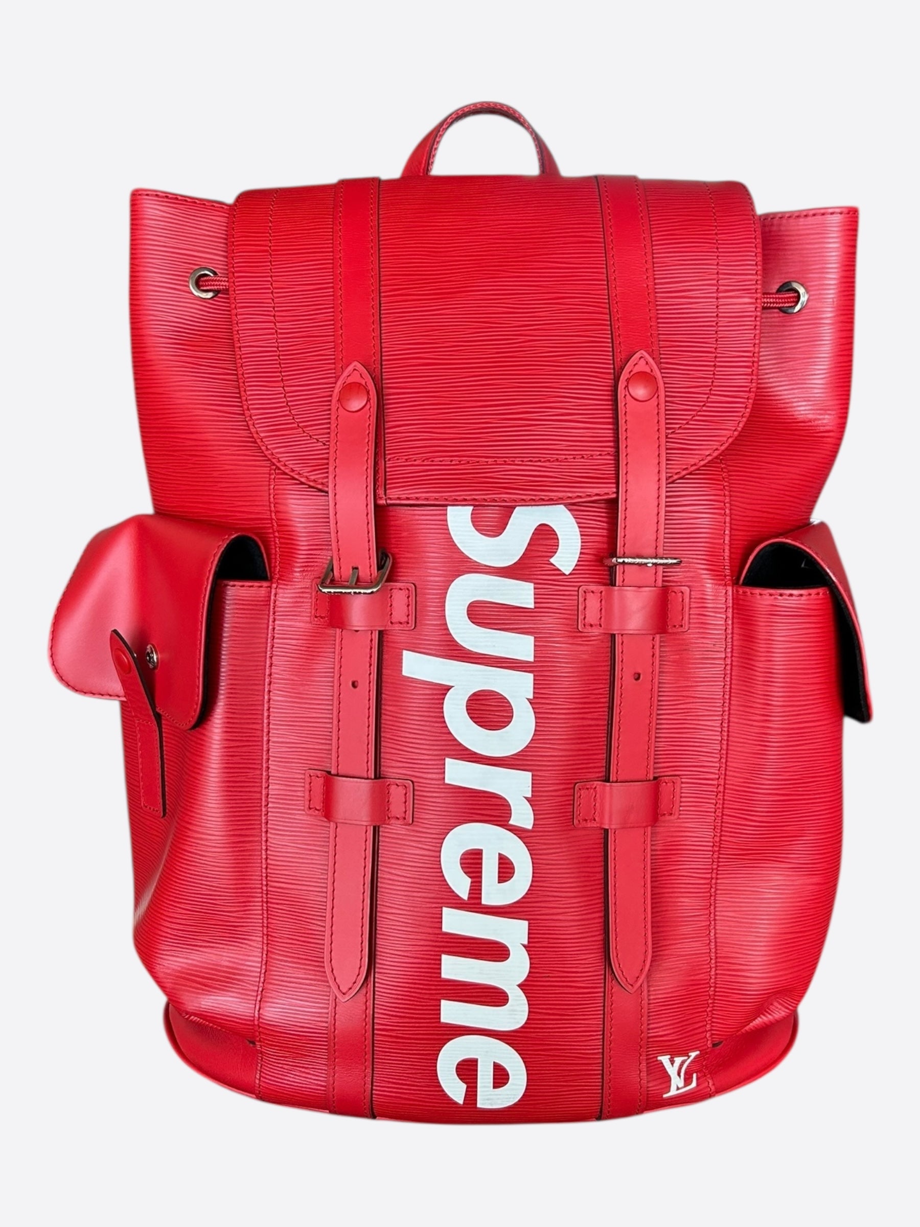 Louis Vuitton Supreme Red & White EPI Christopher Backpack – Savonches Louis Vuitton Supreme Red & White EPI Christopher Backpack – Savonches