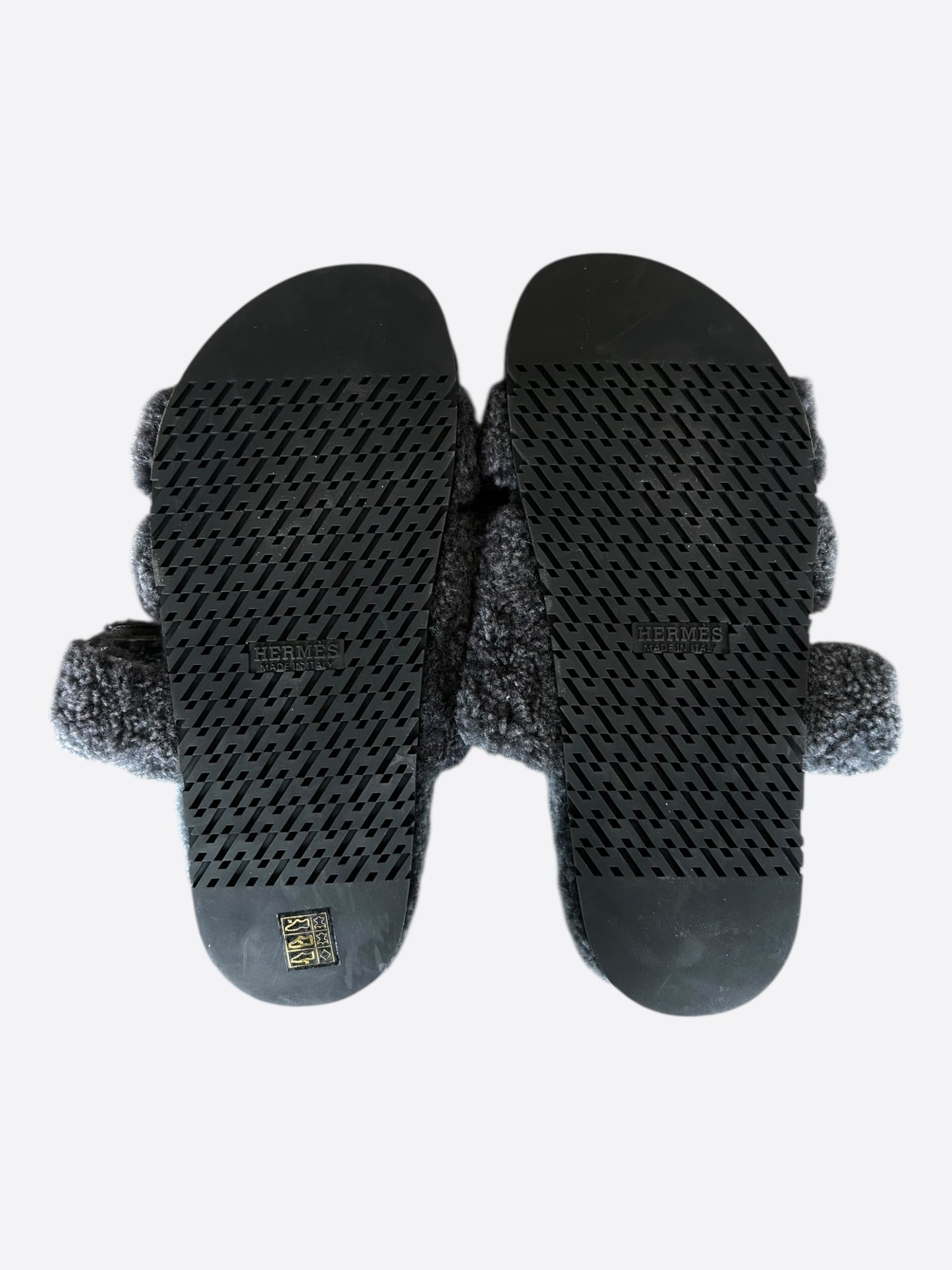 Hermes Grey Chypre Shearling Sandals