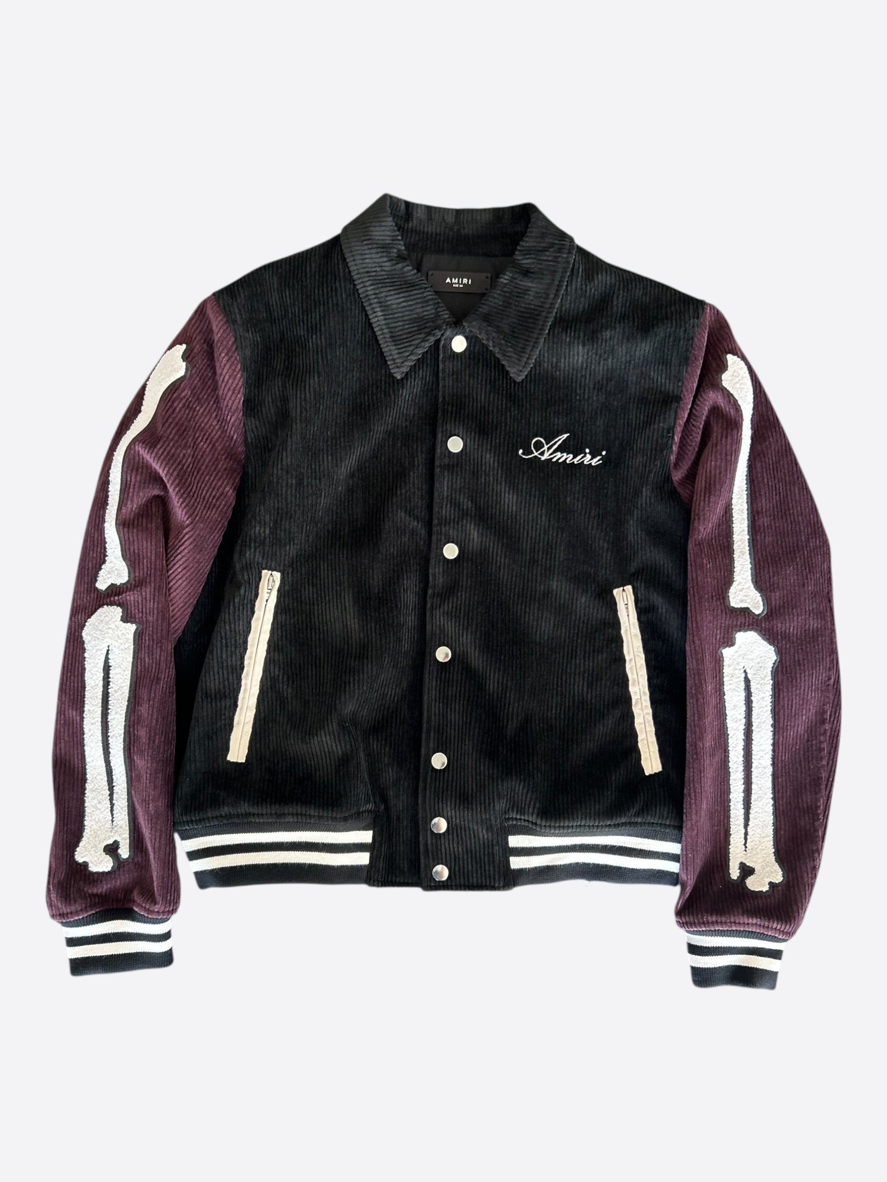Amiri Black & Burgundy Corduroy Bones Varisty Jacket – Savonches