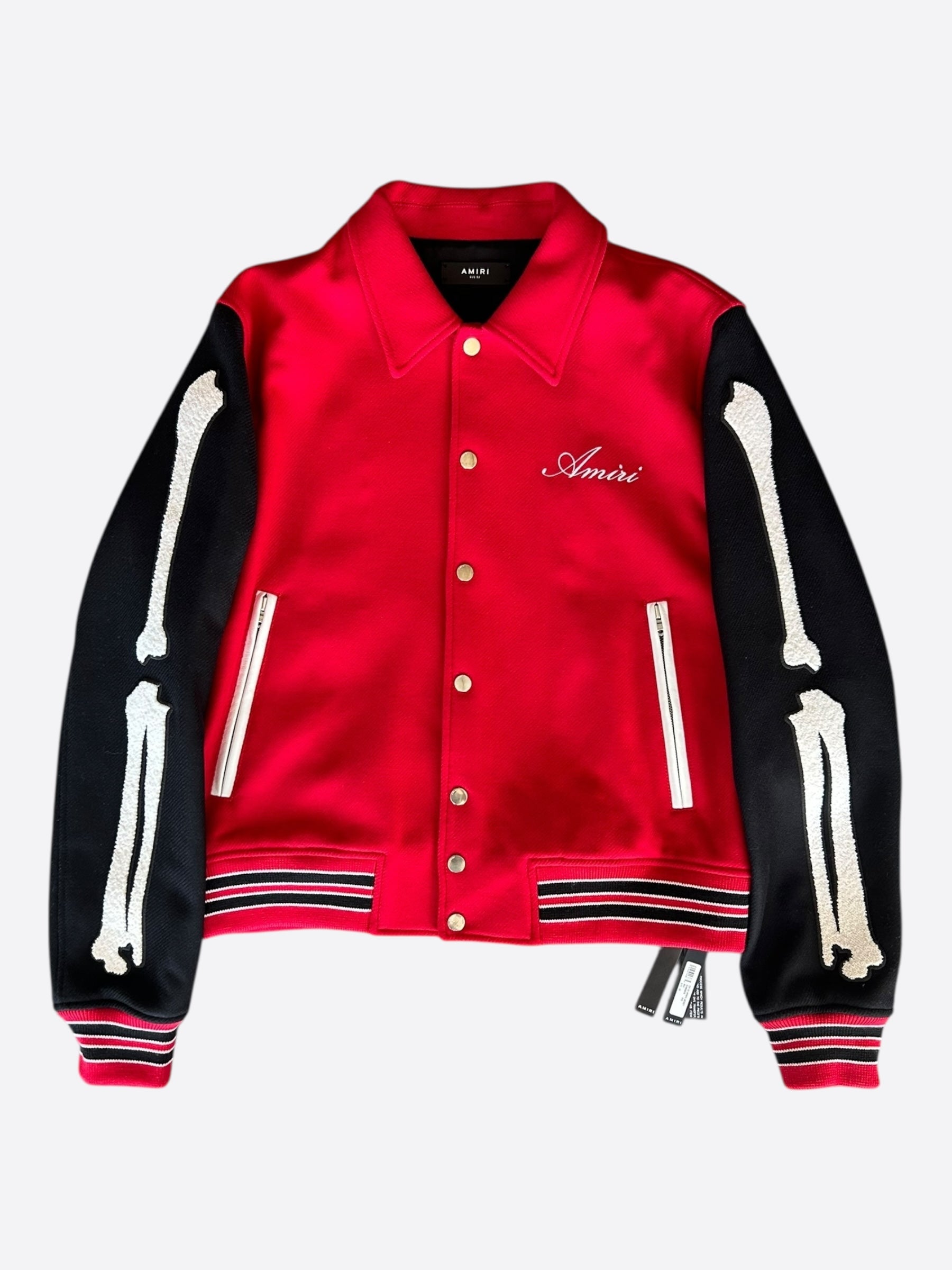 Amiri Red & Black Chicago Exclusive Bones Varsity Jacket – Savonches