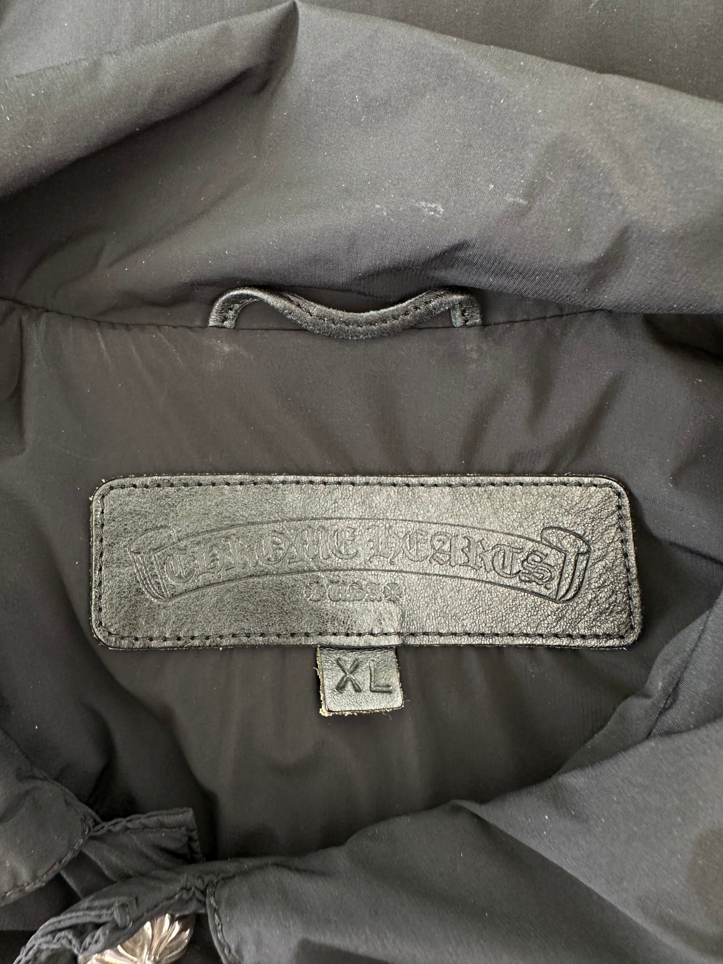 Chrome Hearts Black Leather Cross Patch Coach Jacket