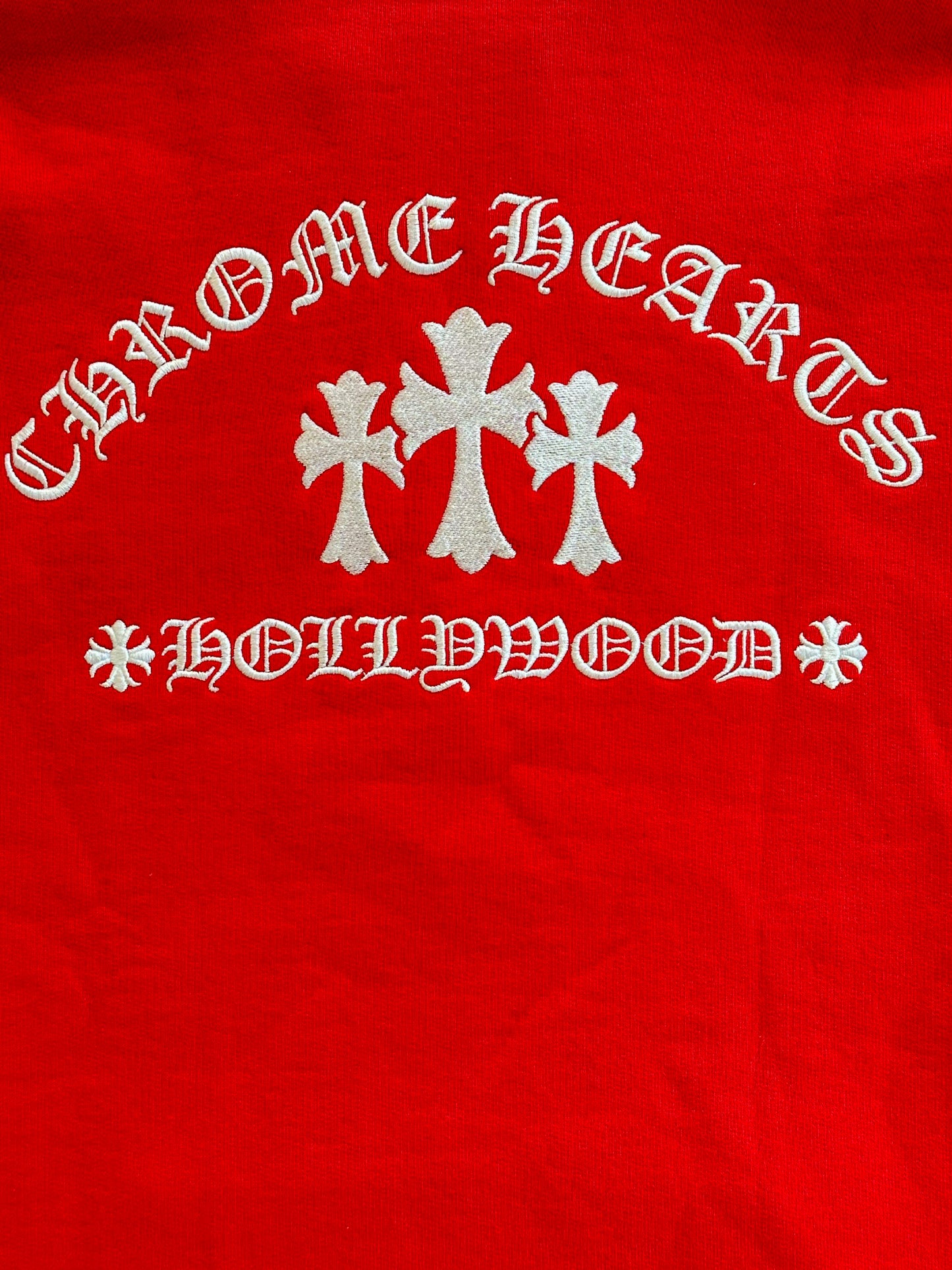 Chrome Hearts Red & White Triple Cross Embroidered Quarter Zip Sweater