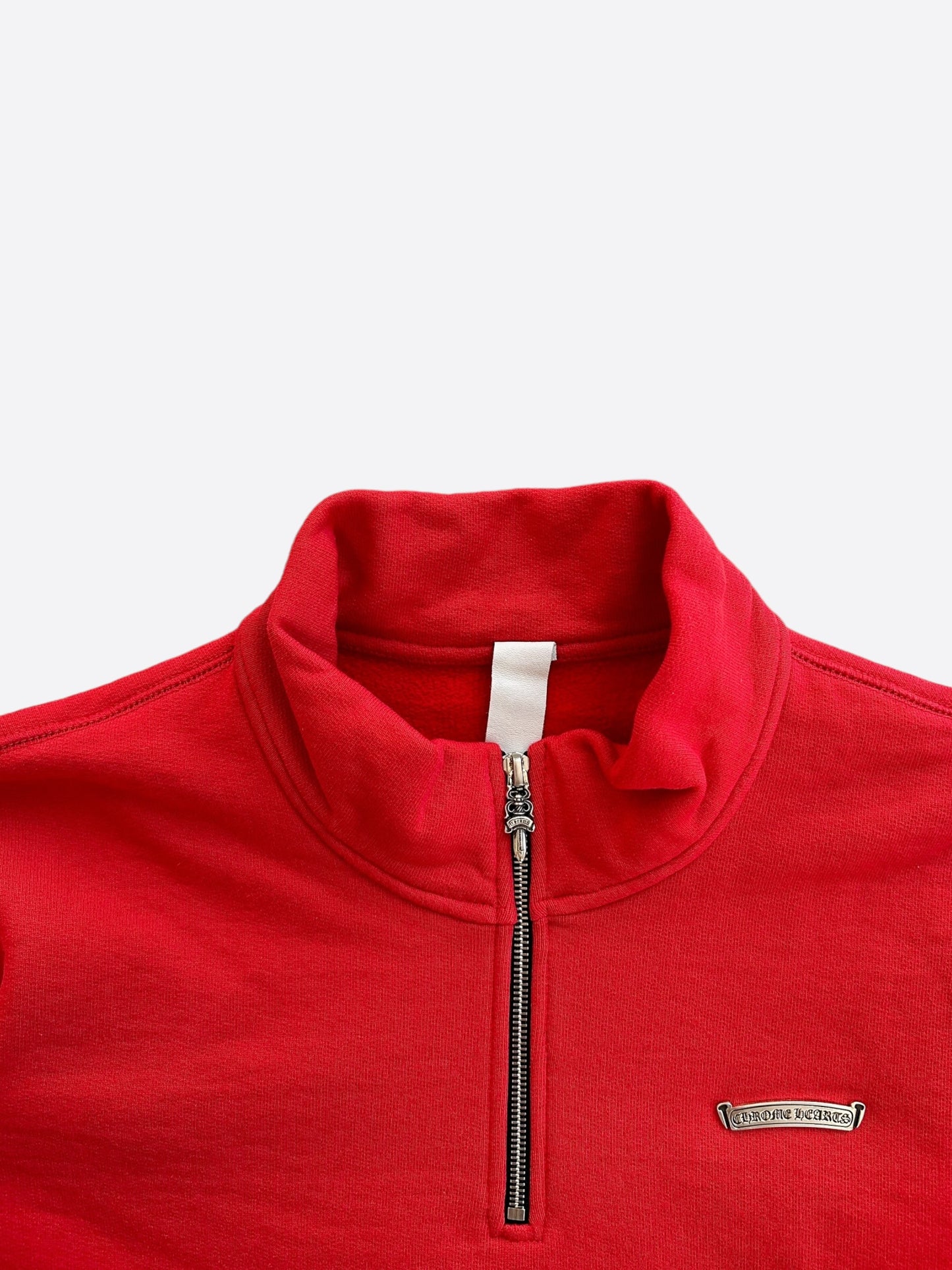 Chrome Hearts Red & White Triple Cross Embroidered Quarter Zip Sweater