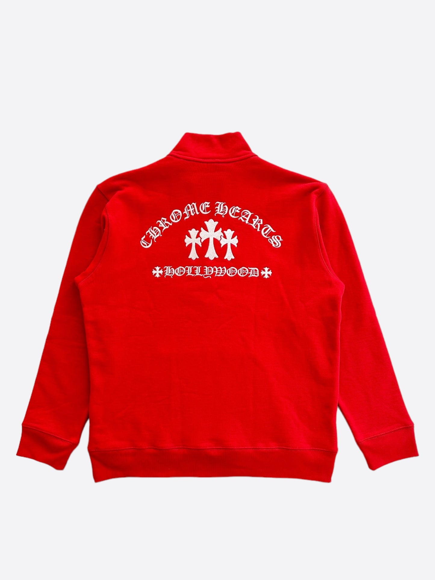 Chrome Hearts Red & White Triple Cross Embroidered Quarter Zip Sweater