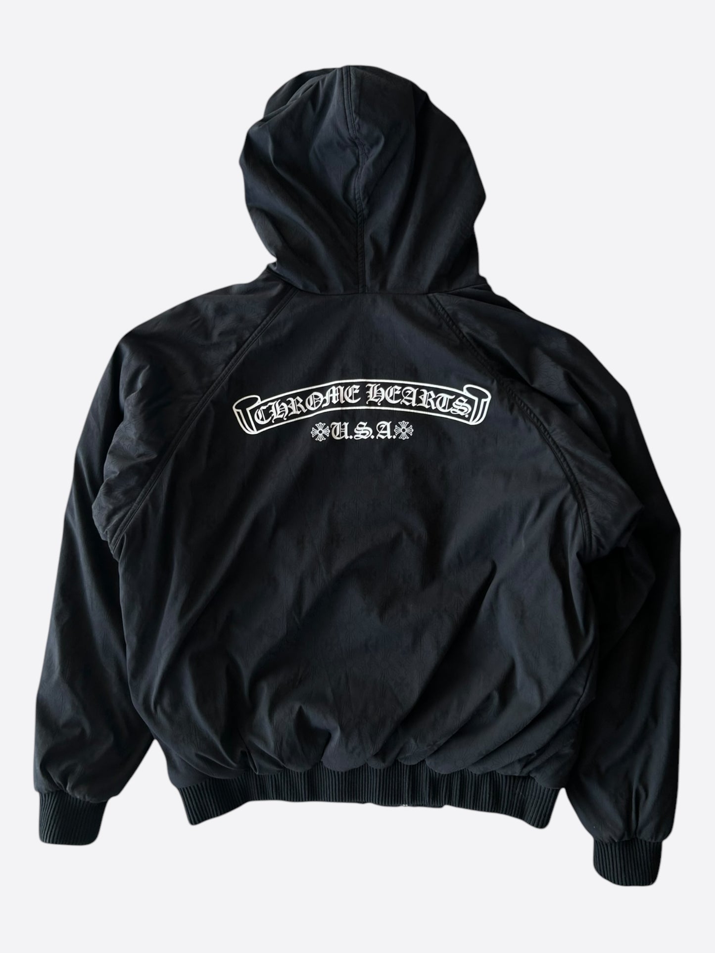 Chrome Hearts Black & Grey Reversible Hooded Bomber Jacket