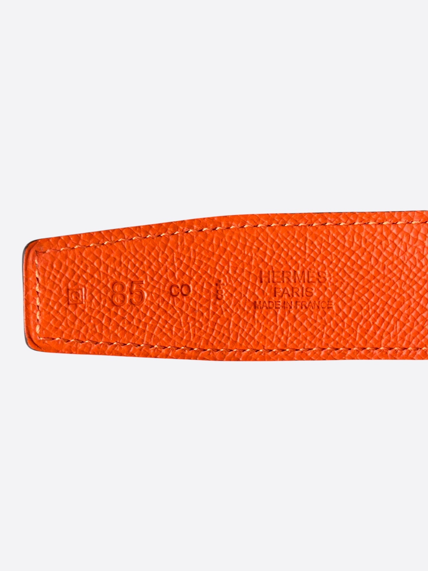 Hermes White & Orange Palladium Constance Reversible Enamel Belt