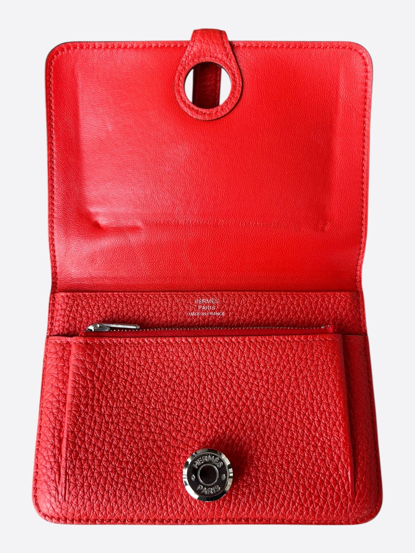 Hermes Red Togo & Palladium Hardware Compact Dogon Wallet