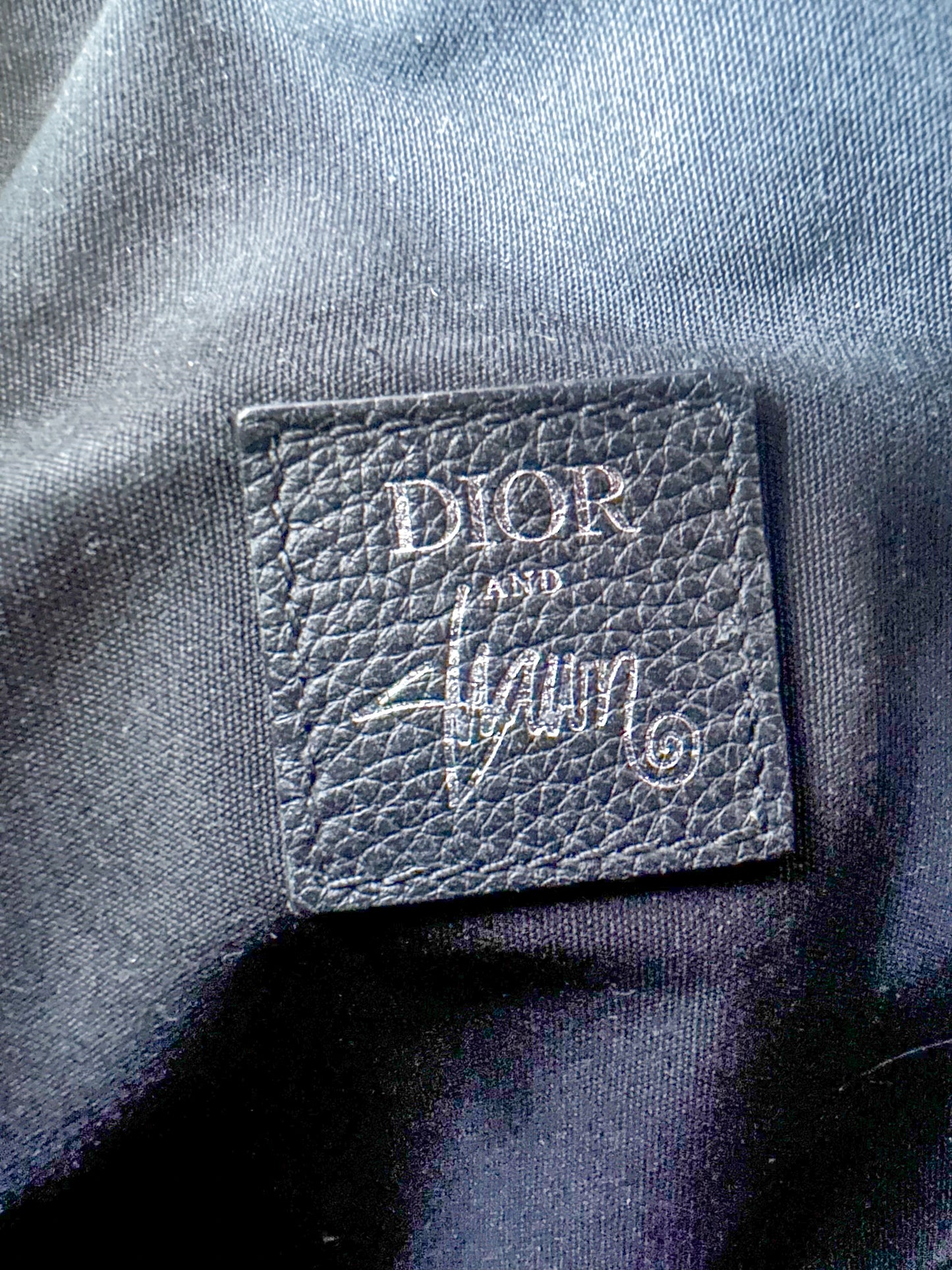 Dior Shawn Stussy Black & White Logo Calfskin Saddle Bag