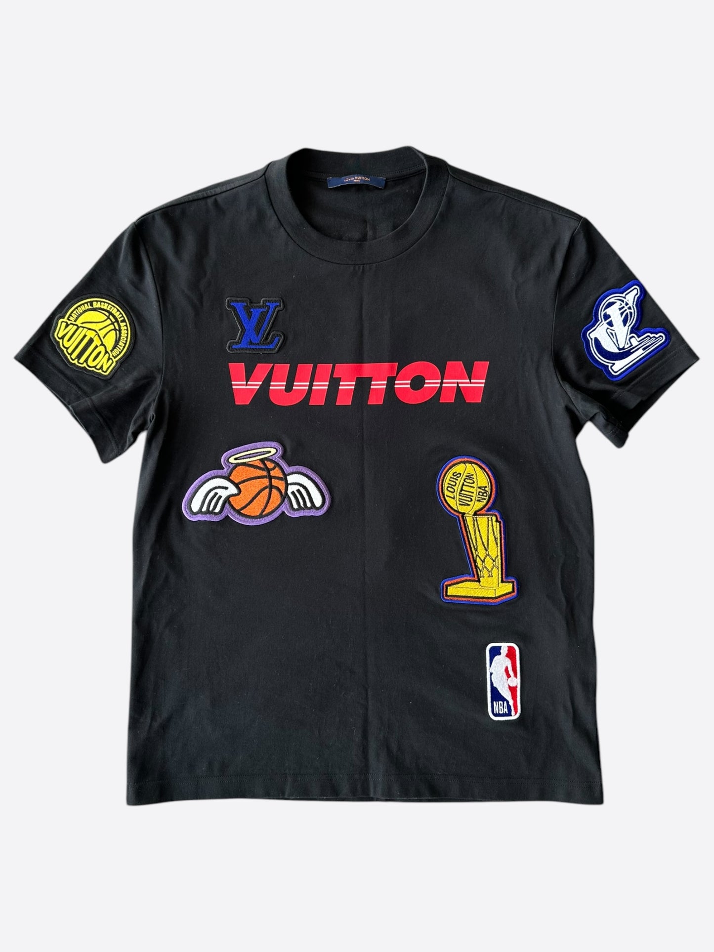 Louis Vuitton NBA Black Embroidered Patches T-Shirt