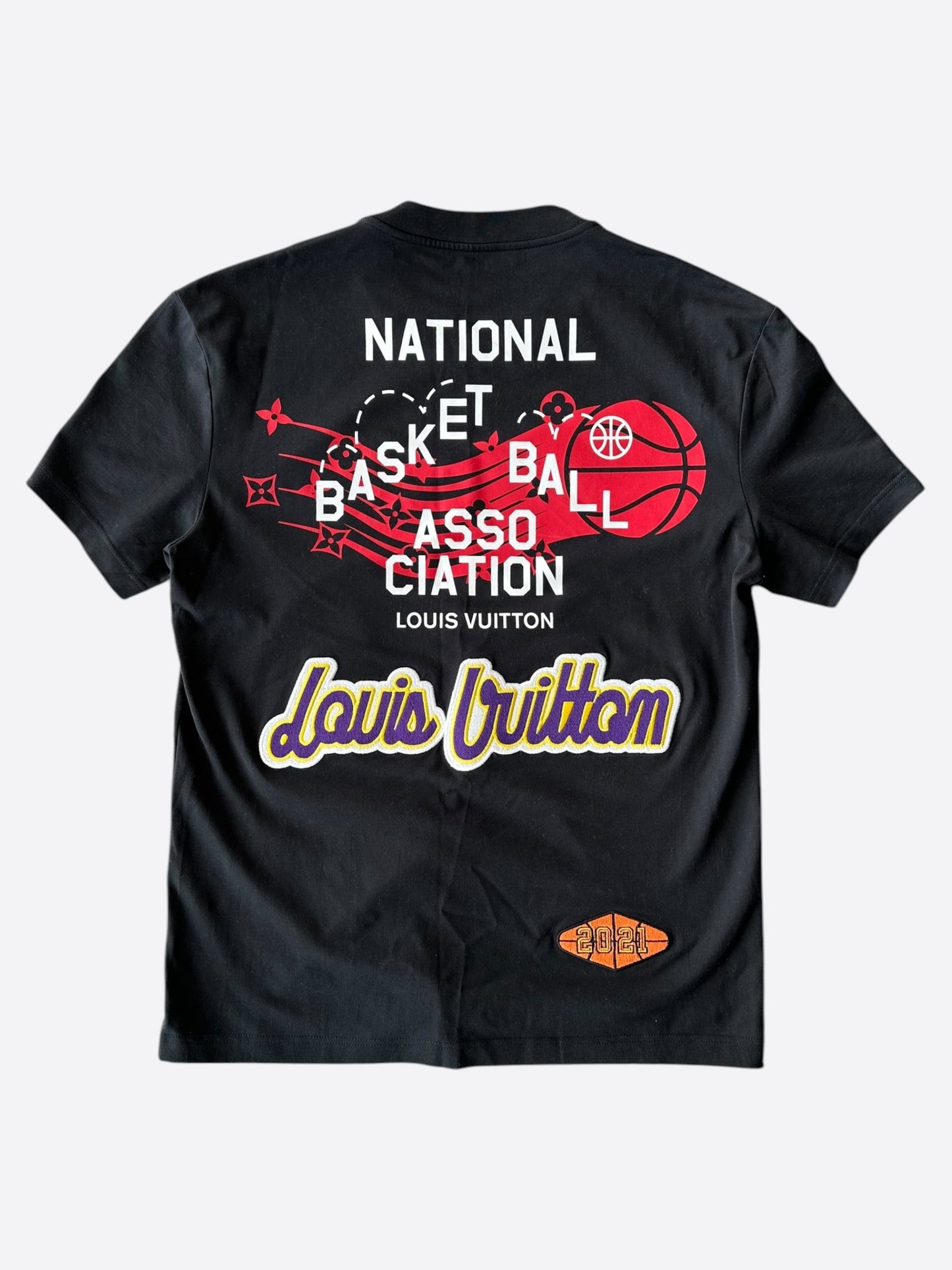 Louis Vuitton NBA Black Embroidered Patches T-Shirt
