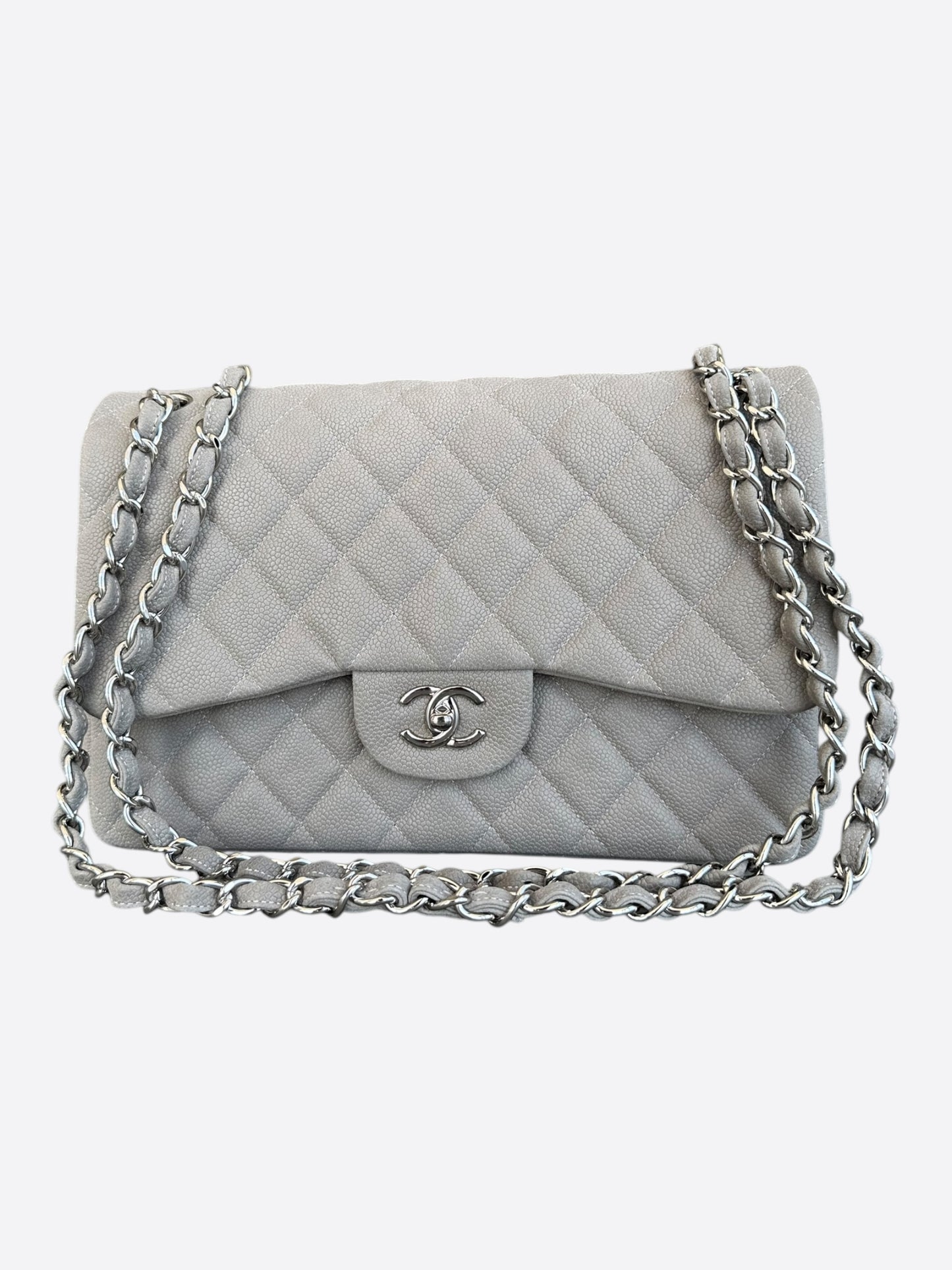 Chanel Grey Suede Caviar Quilted Jumbo Flap Bag