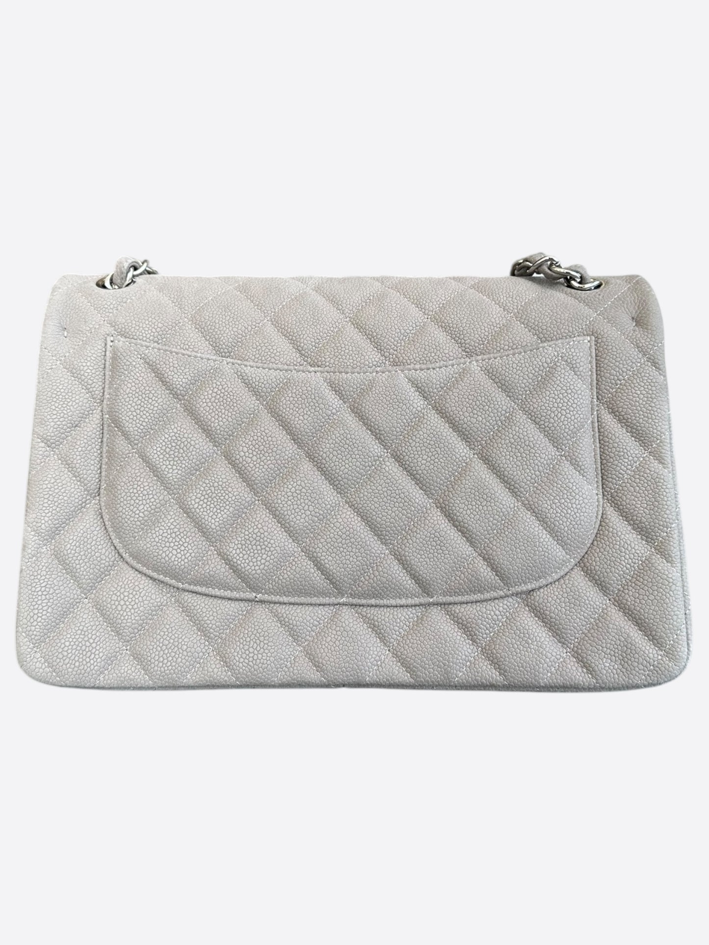 Chanel Grey Suede Caviar Quilted Jumbo Flap Bag