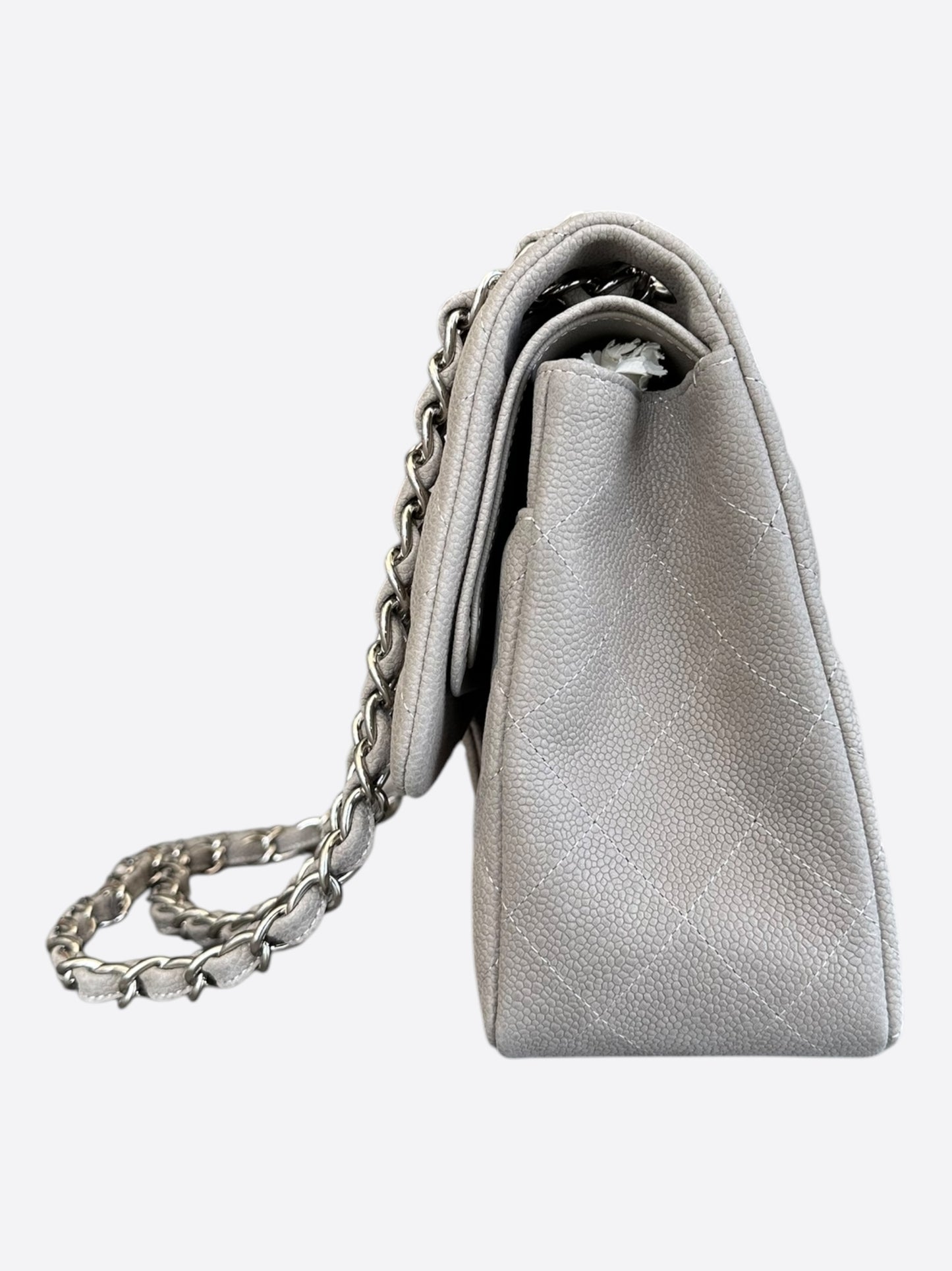 Chanel Grey Suede Caviar Quilted Jumbo Flap Bag
