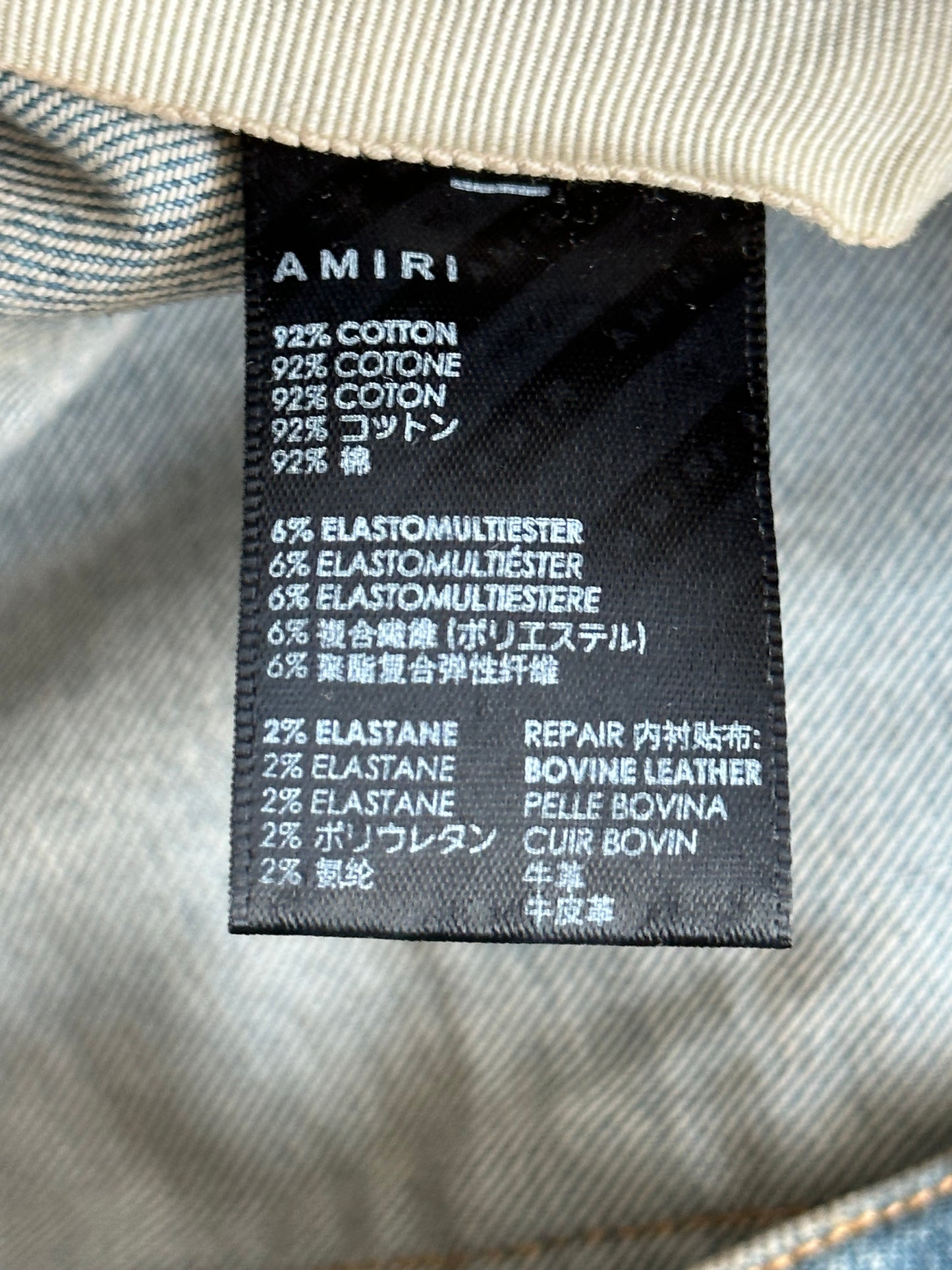 Amiri Blue & Pink Gradient Bones Applique Distressed Jeans