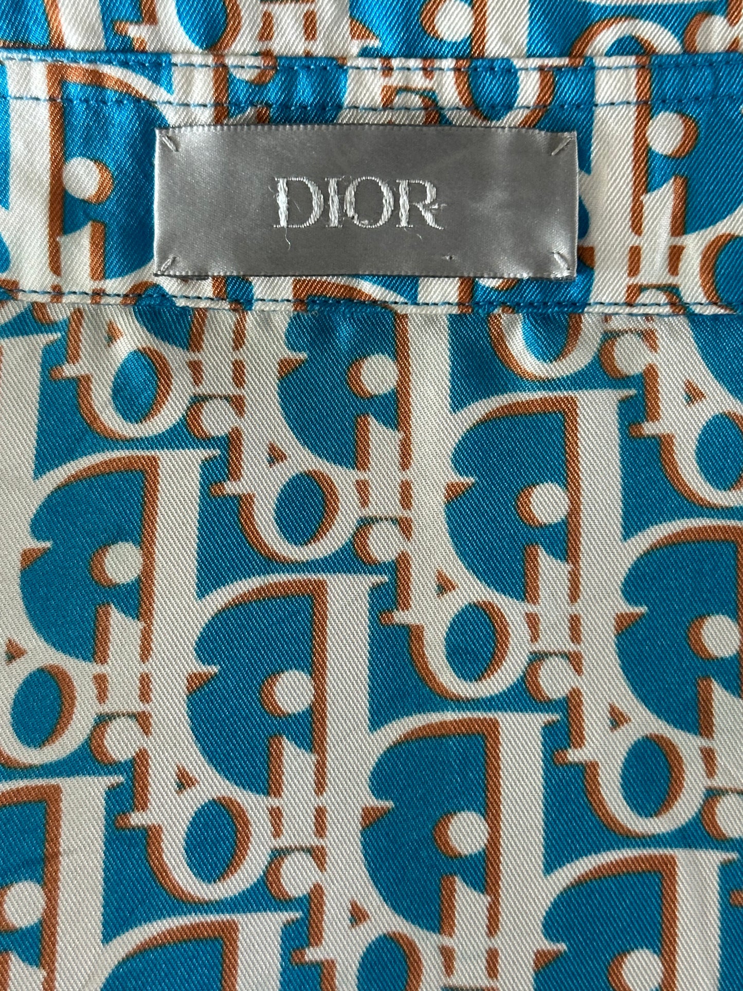 Dior Blue & White Oblique Silk Button Up Shirt