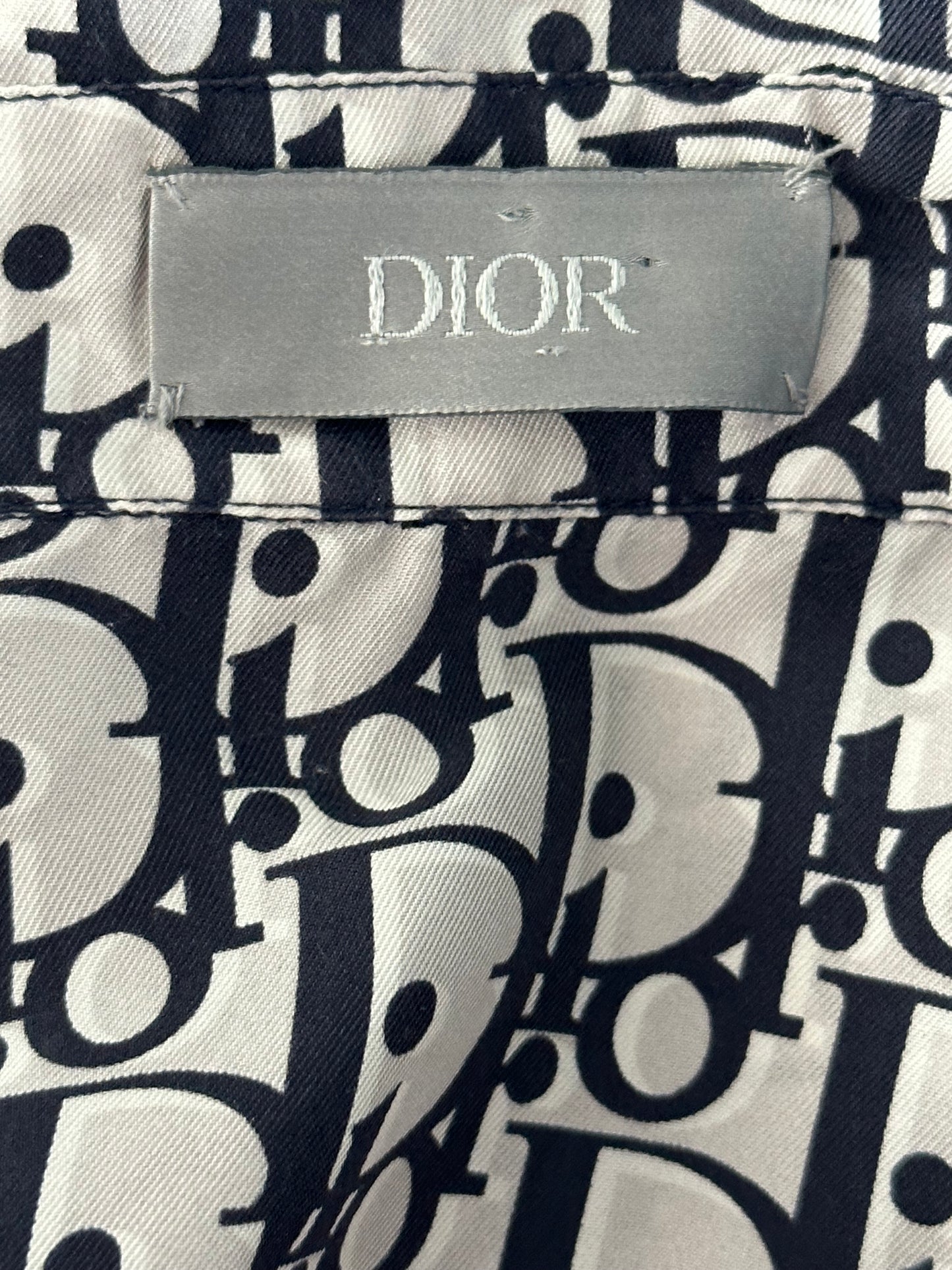 Dior White & Navy Oblique Silk Button Up Shirt