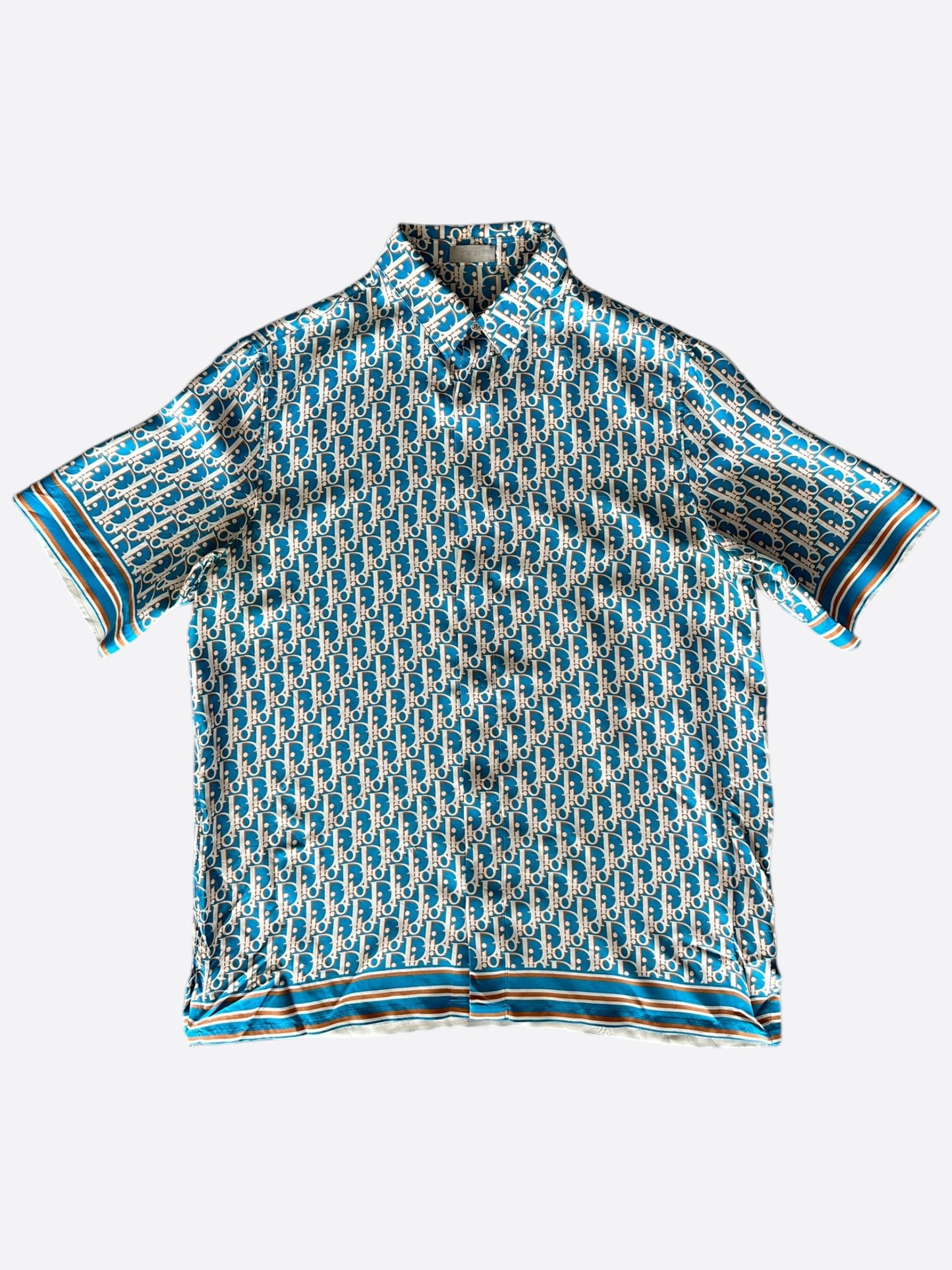 Dior Blue & White Oblique Silk Button Up Shirt