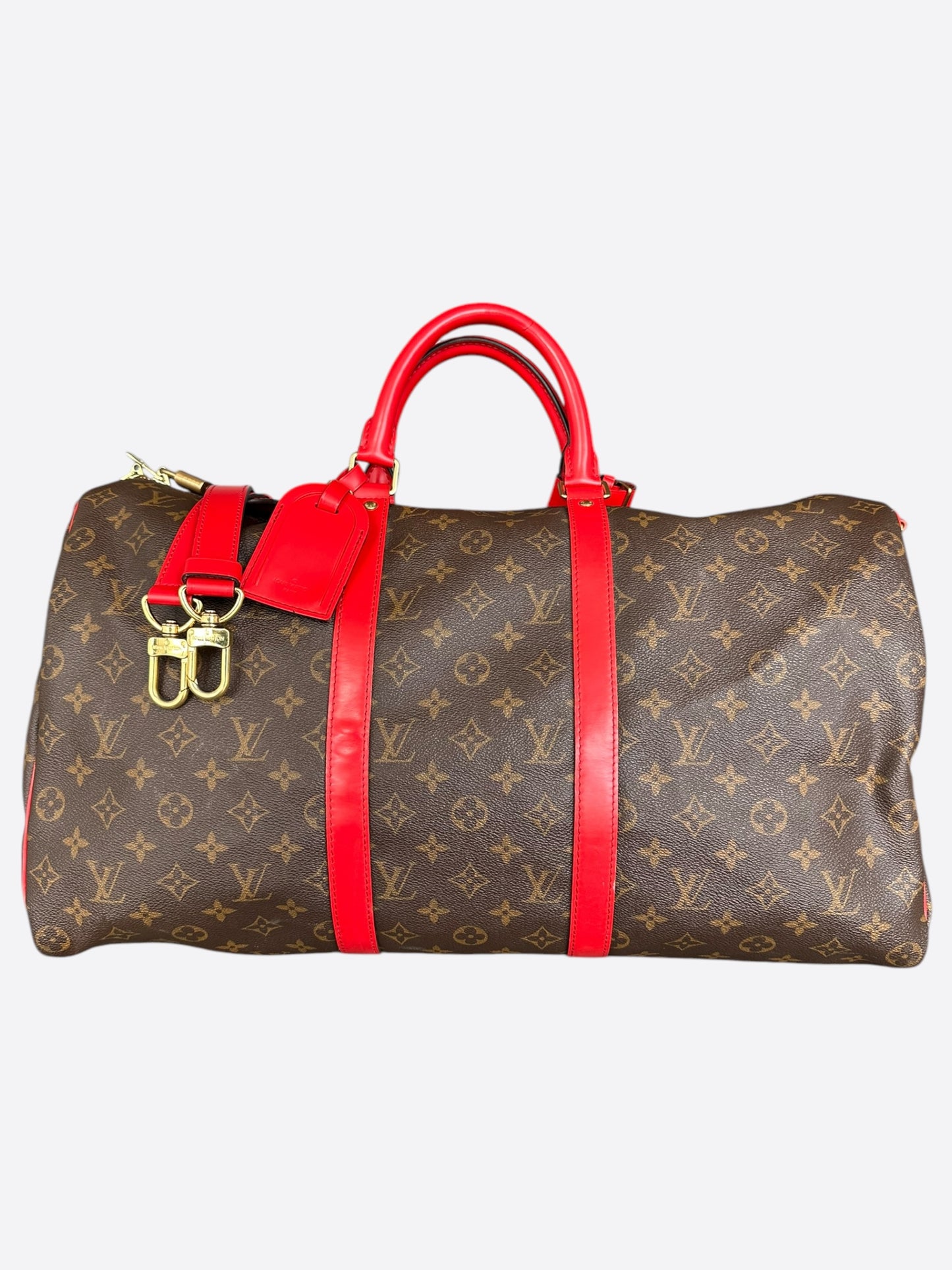 Louis Vuitton Brown & Red Monogram Keepall 50