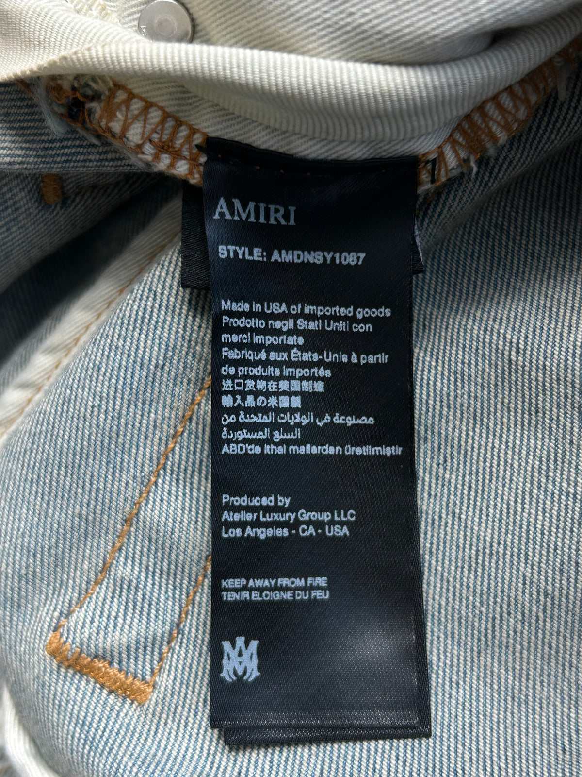 Amiri Antique Indigo Hollywood Logo Thrasher Jeans
