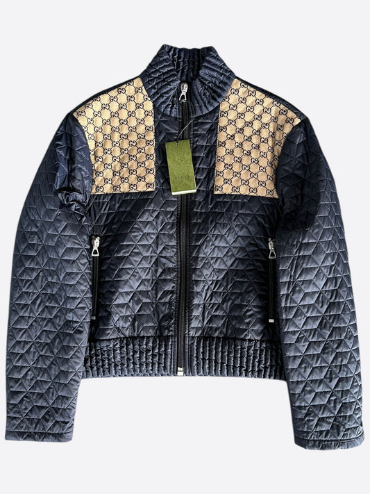 Gucci Black & Tan GG Monogram Quilted Jacket