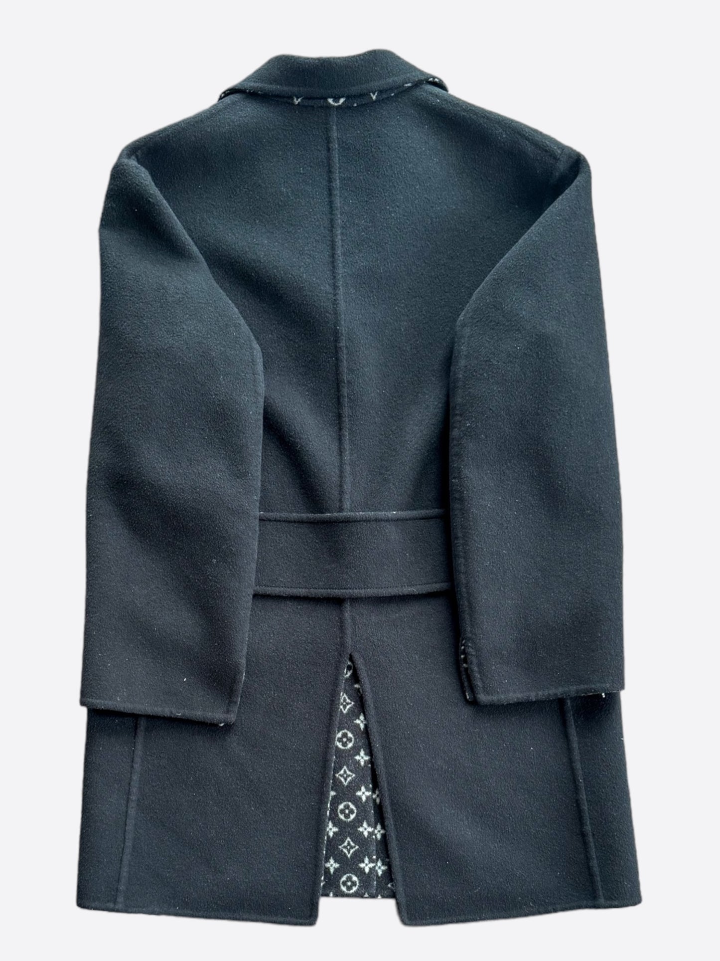 Louis Vuitton Black & Grey Monogram Reversible Wool Peacoat