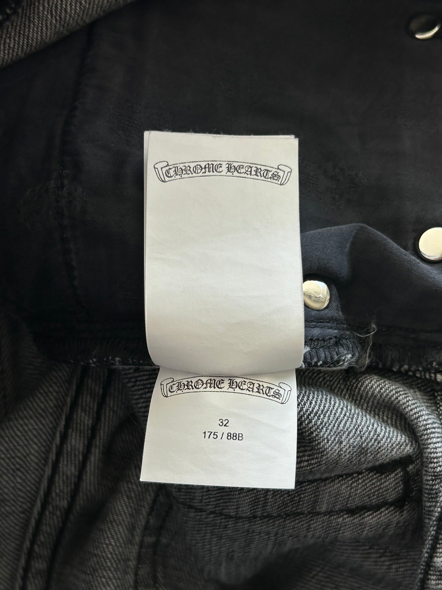 Chrome Hearts Grey, Black & White Cross Patch Fleur Jeans