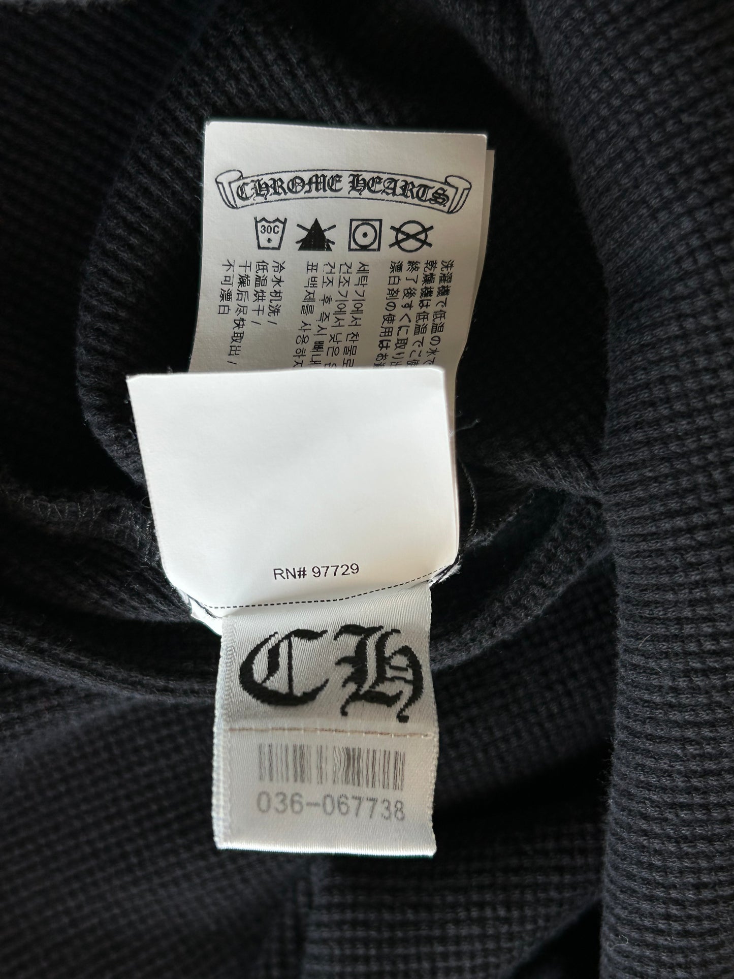 Chrome Hearts Black & White CH Embroidered Logo Thermal Cropped Longsleeve T-Shirt