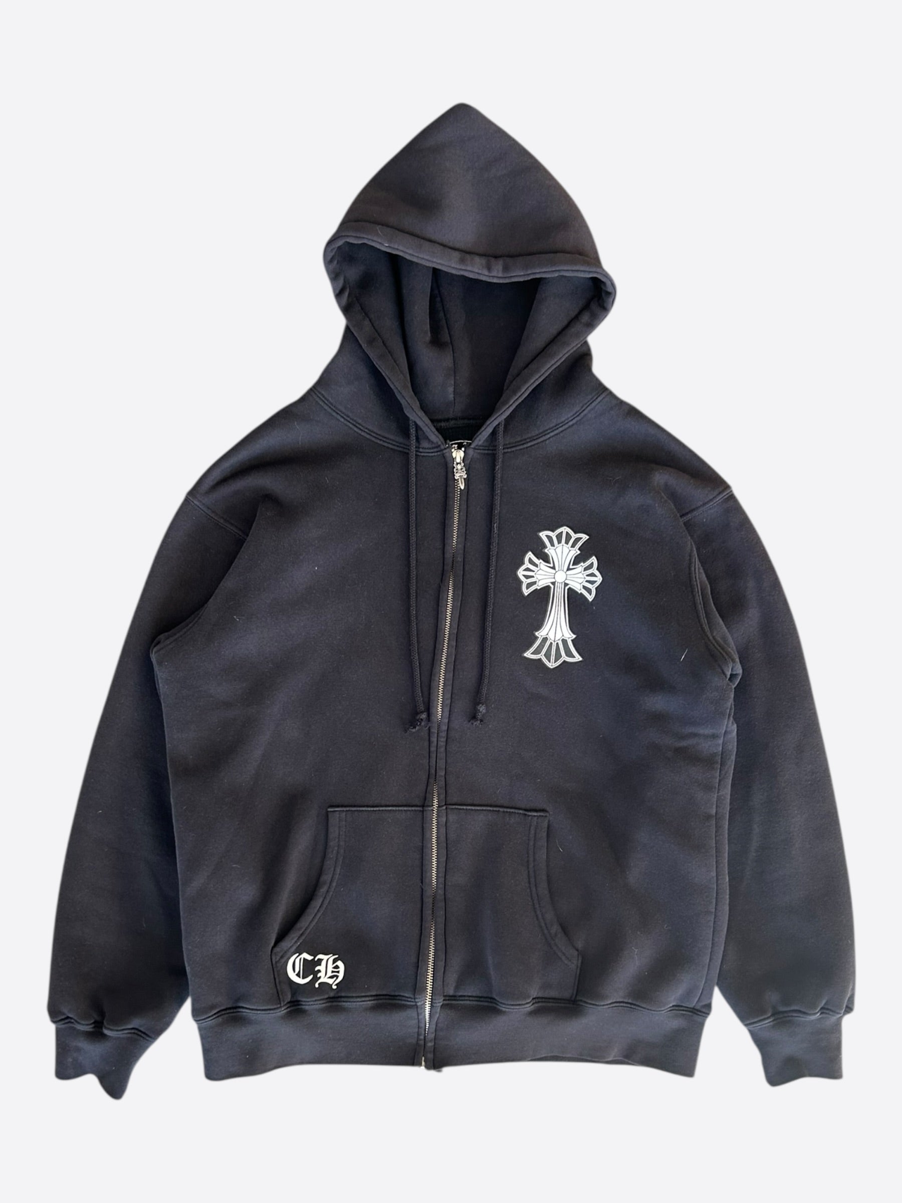 suke様CHROME HEARTS 1Clip #2 Cross Boll14 Chrome Hearts Black & White Double Cross Logo Thermal Zip Up