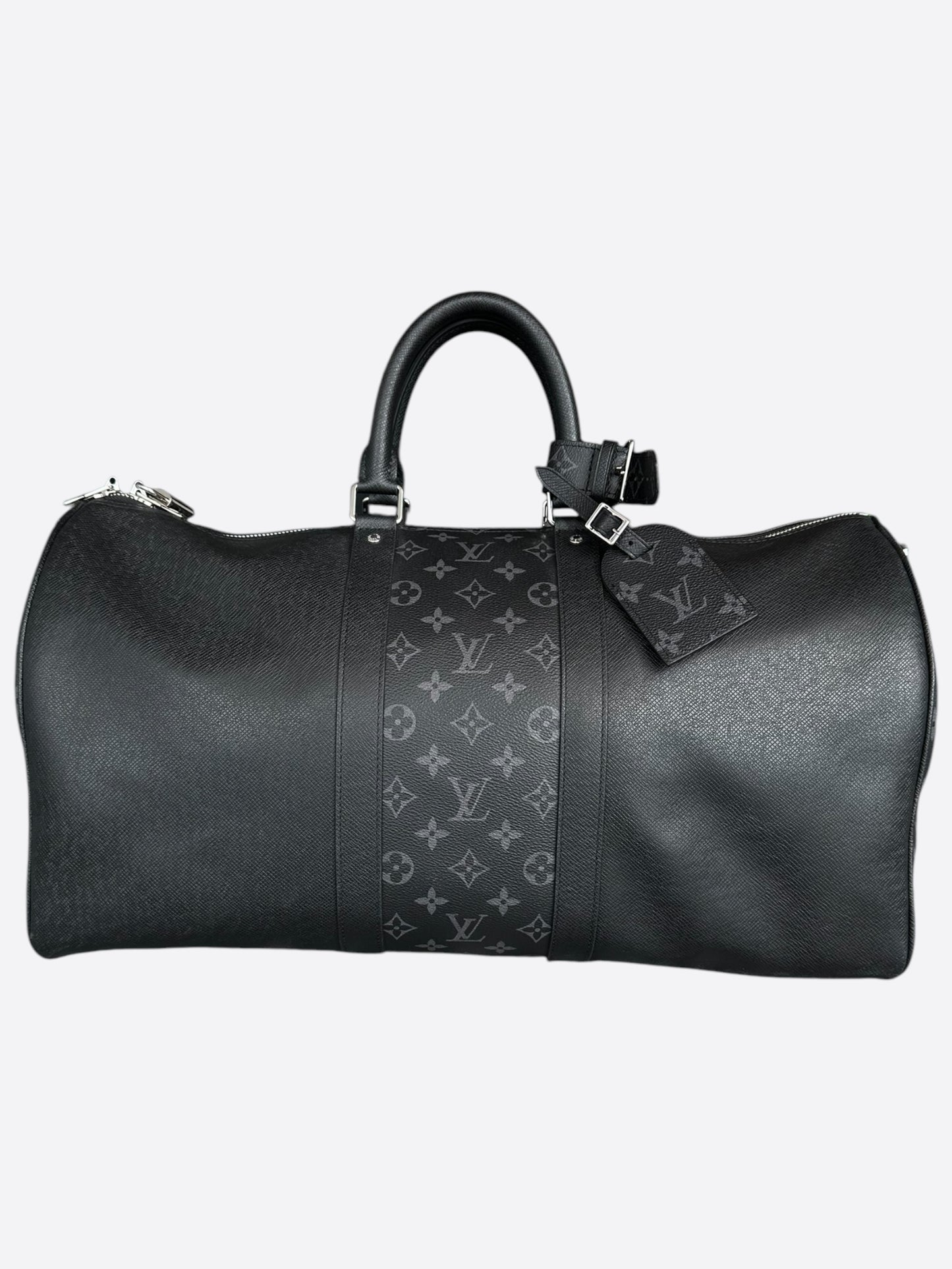 Louis Vuitton Black Taigarama Monogram Keepall 50
